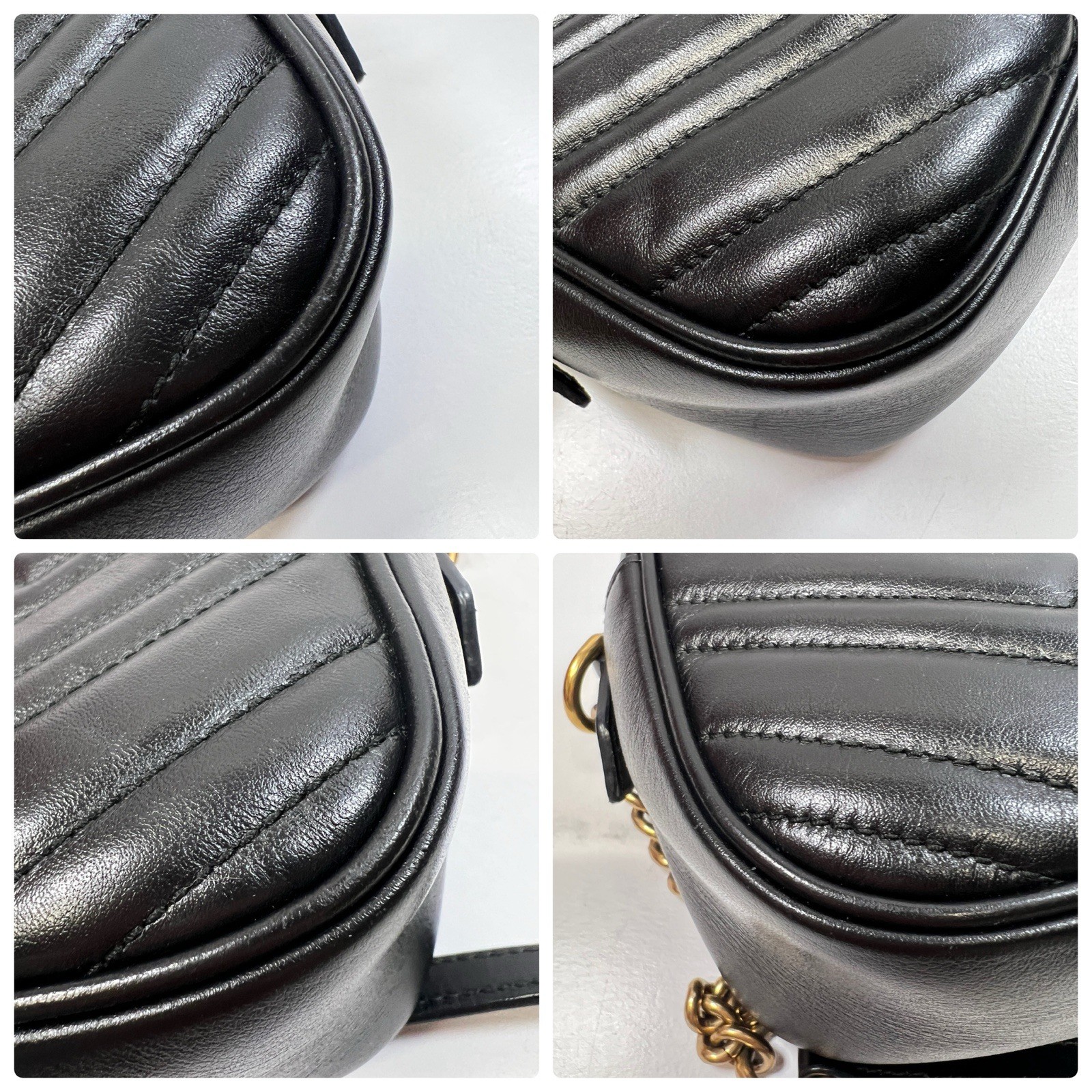 Gucci GG Matelasse Marmont Chain Leather Zip Camera Crossbody Bag Purse