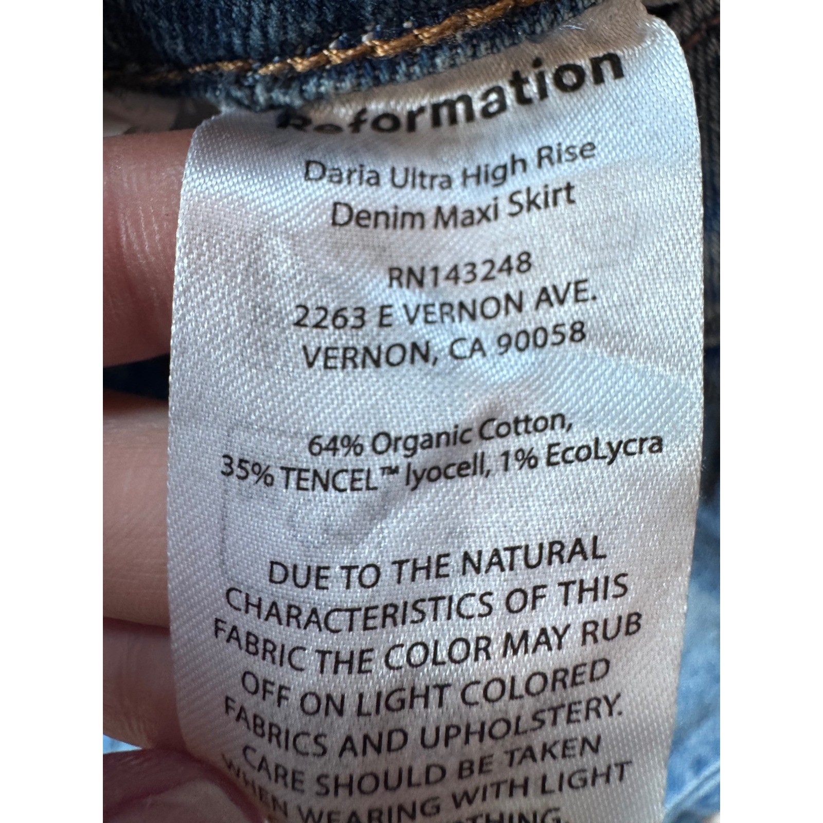 Reformation Daria Ultra High Rise Denim Maxi Skirt Medium Wash Blue Size 26