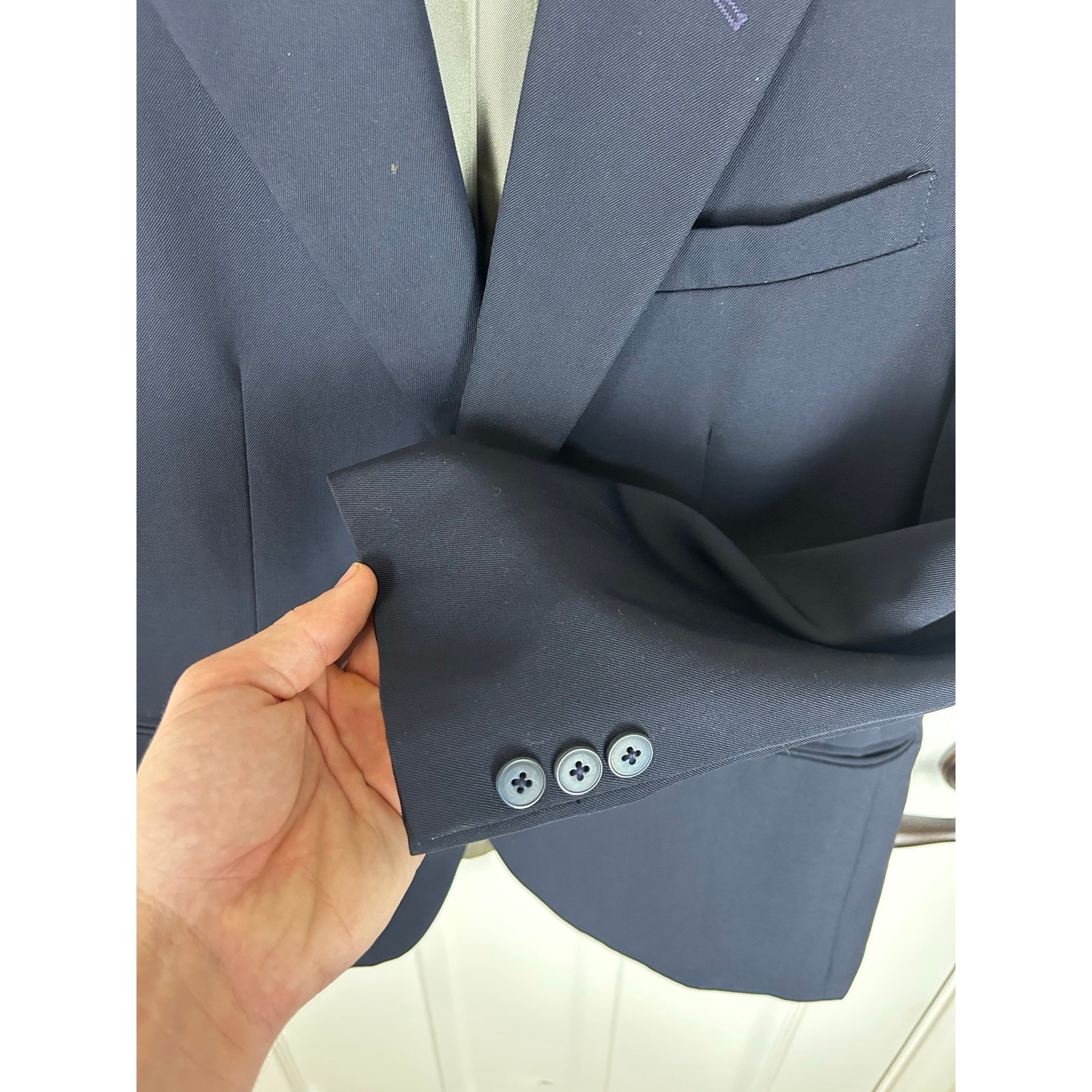 Givenchy Monsieur Wool Blazer — Solid Navy, 4G Logo 40R US