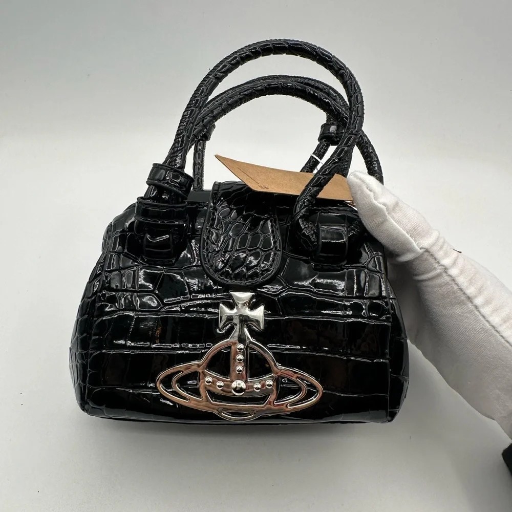 Vivienne Westwood Mini Croc Embossed Bag Black Handbag