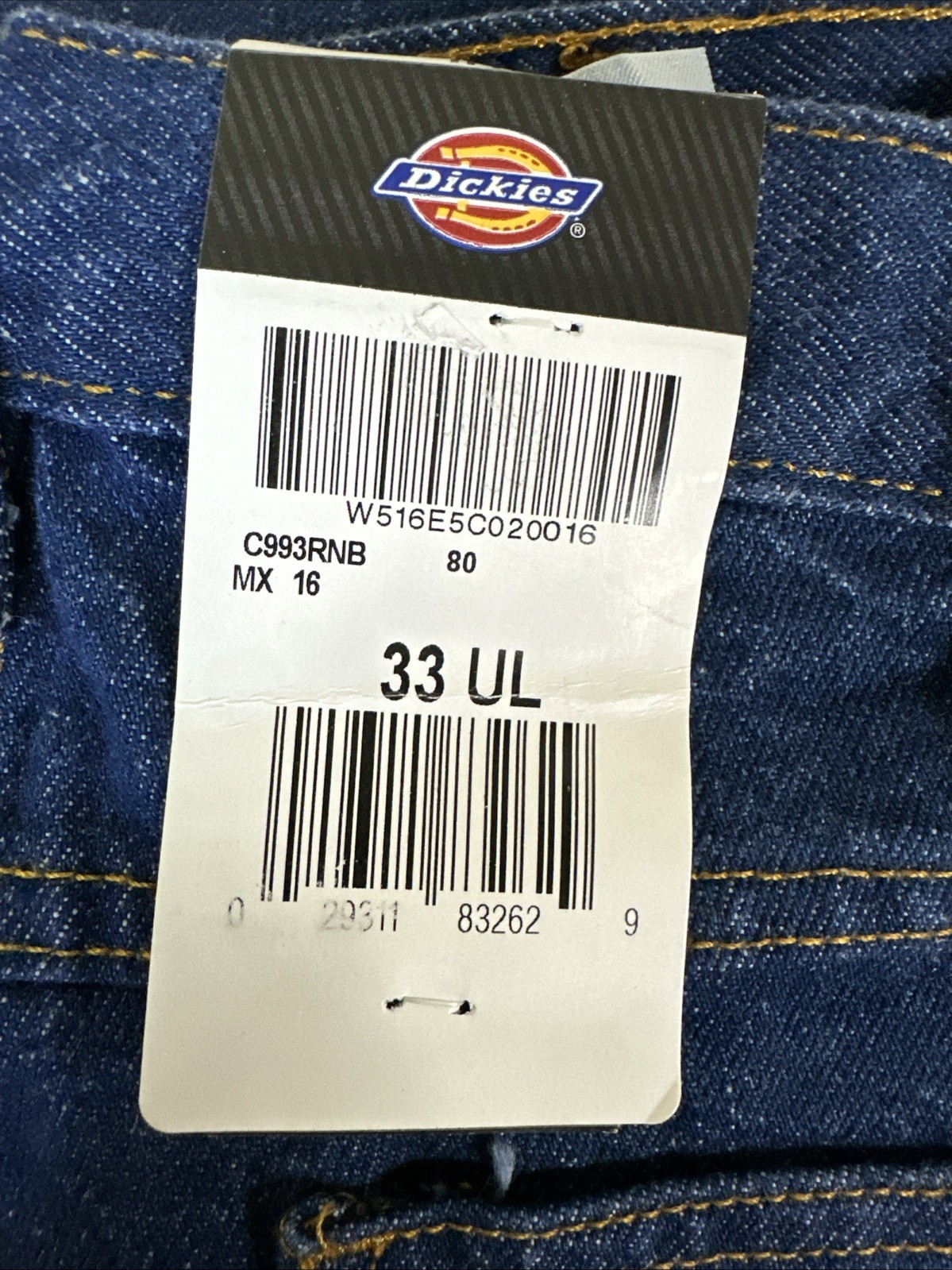 NEW Dickies Work Jean Size: 33UL PN: C993RNB
