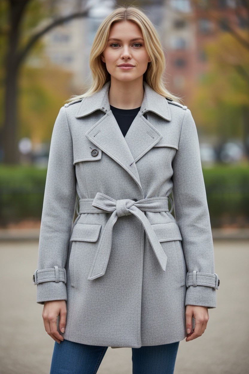 Banana Republic Gray Trench Coat Belted Button Strap Lined Women Petite XS