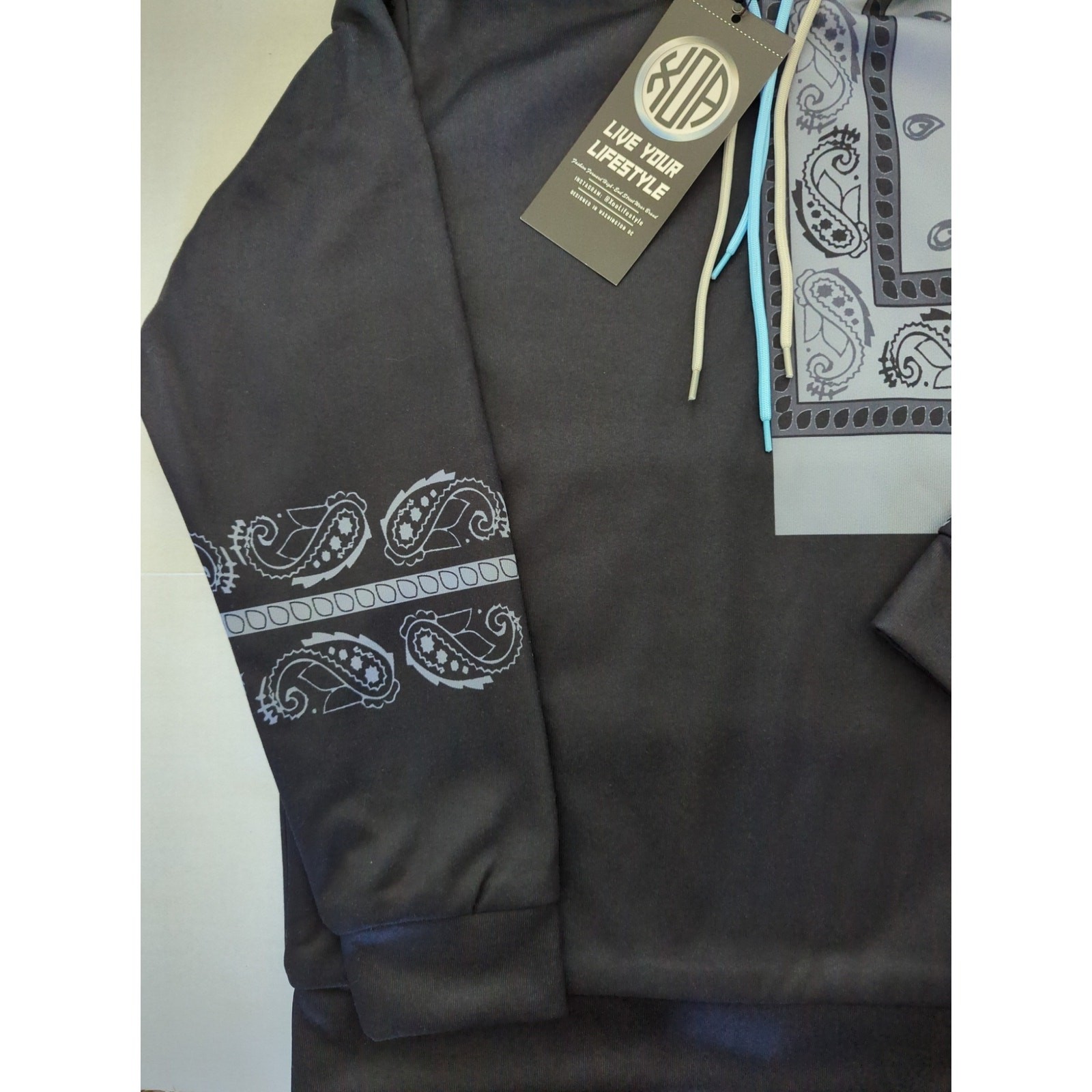 Reversible Bandanna Hoodie Black Grey University Blue Size XS Xoa Lifestyle NWT