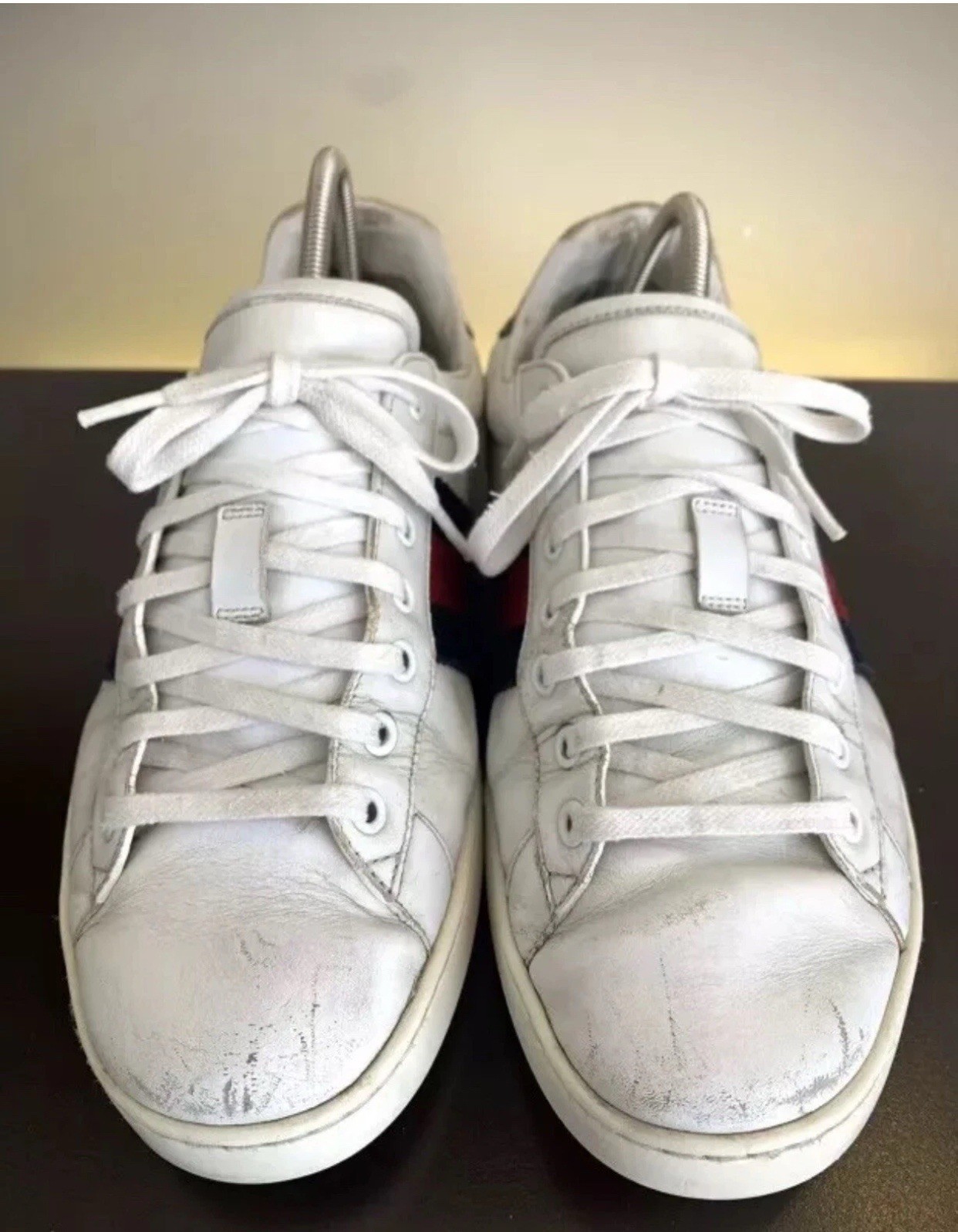 Gucci 386750 Mens White Leather Web Red Green Sneakers Sz US 8.5 || UK 8