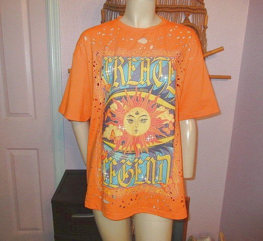 Celestial Sun Slashed T-Shirt Size 1X Cosmic Flower Child Retro Hippie Boho NEW