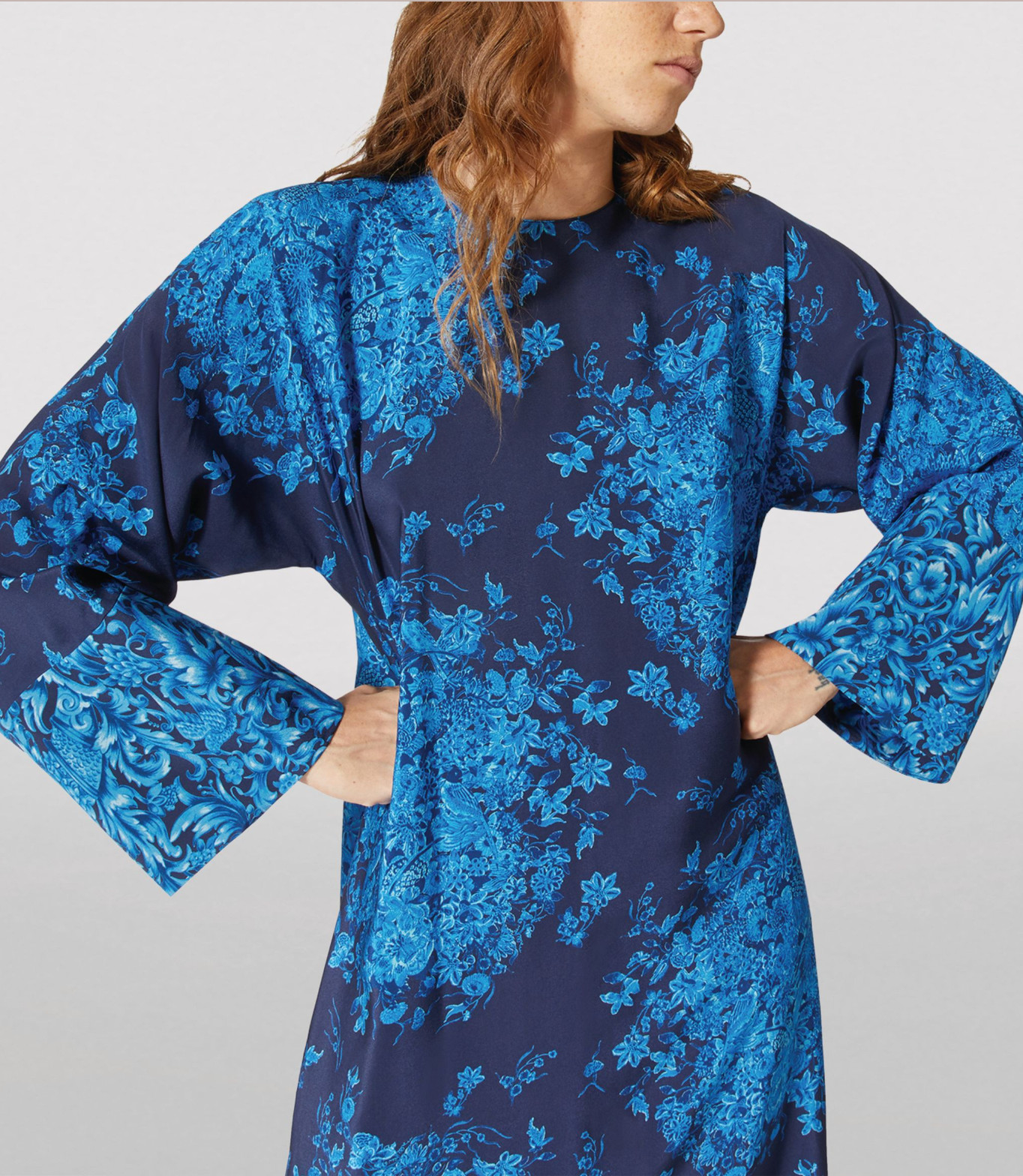 VALENTINO GARAVANI SILK Caftan Maxi Dress Delft Floral Print Kleid Maxikleid M