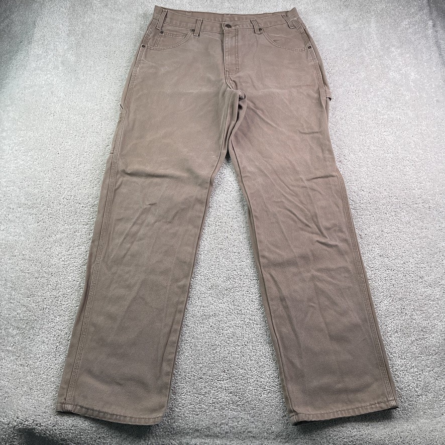 Dickies Pants Mens 34×34 Brown Carpenter Utility Canvas Workwear Hammer Loop