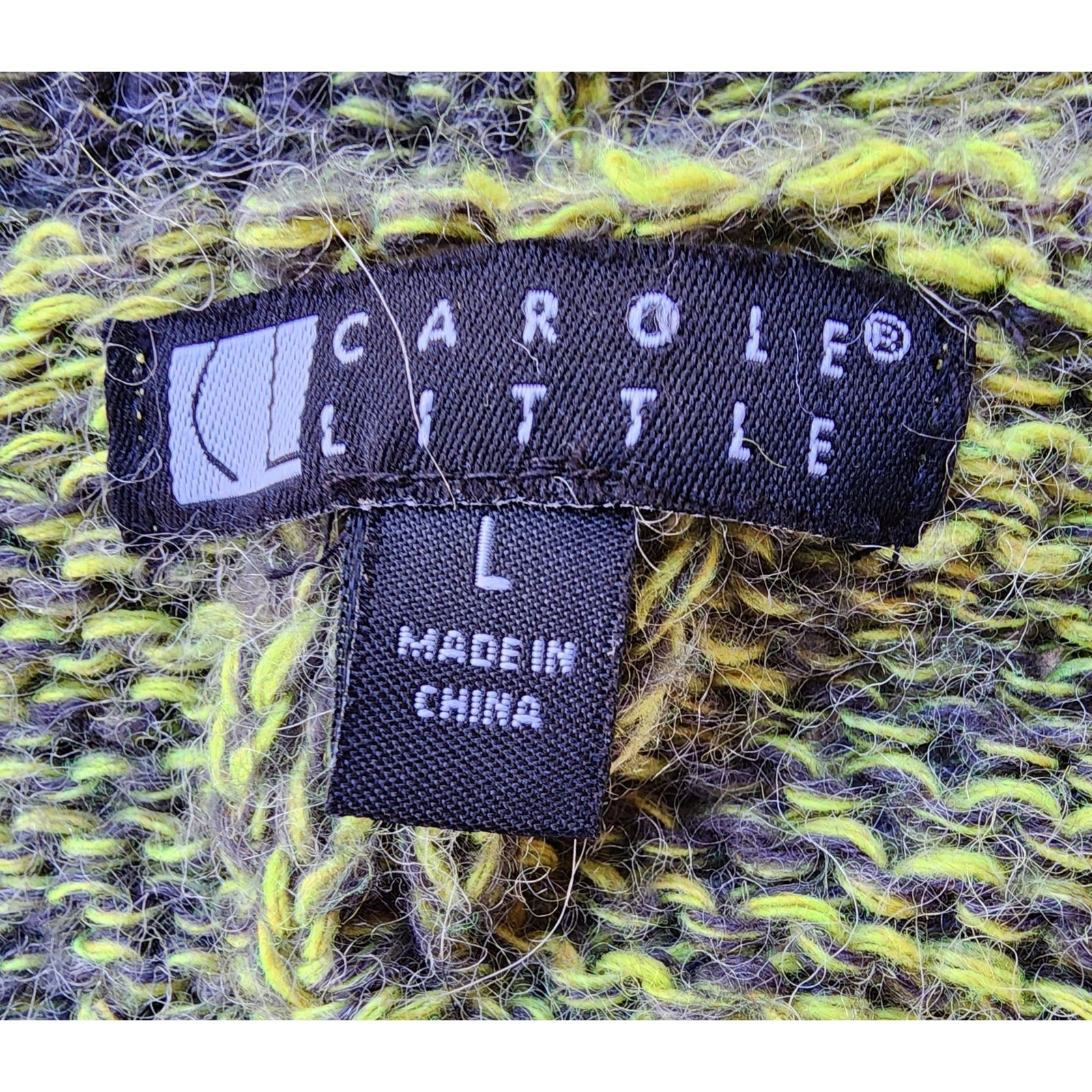 Carole Little Chunky Cable Knit Cardigan Sweater L Marled Olive Green Wool Blend