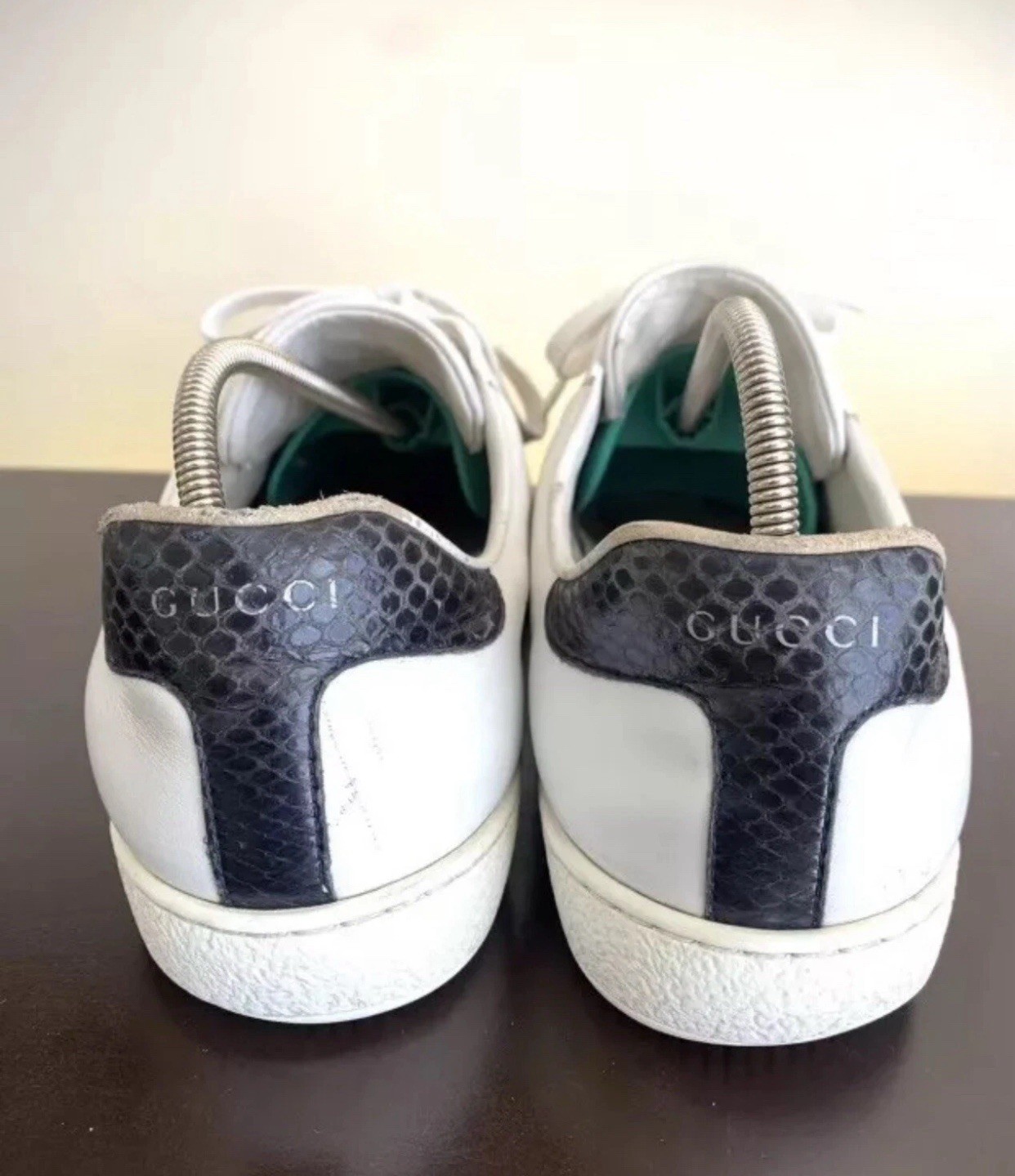 Gucci 386750 Mens White Leather Web Red Green Sneakers Sz US 8.5 || UK 8