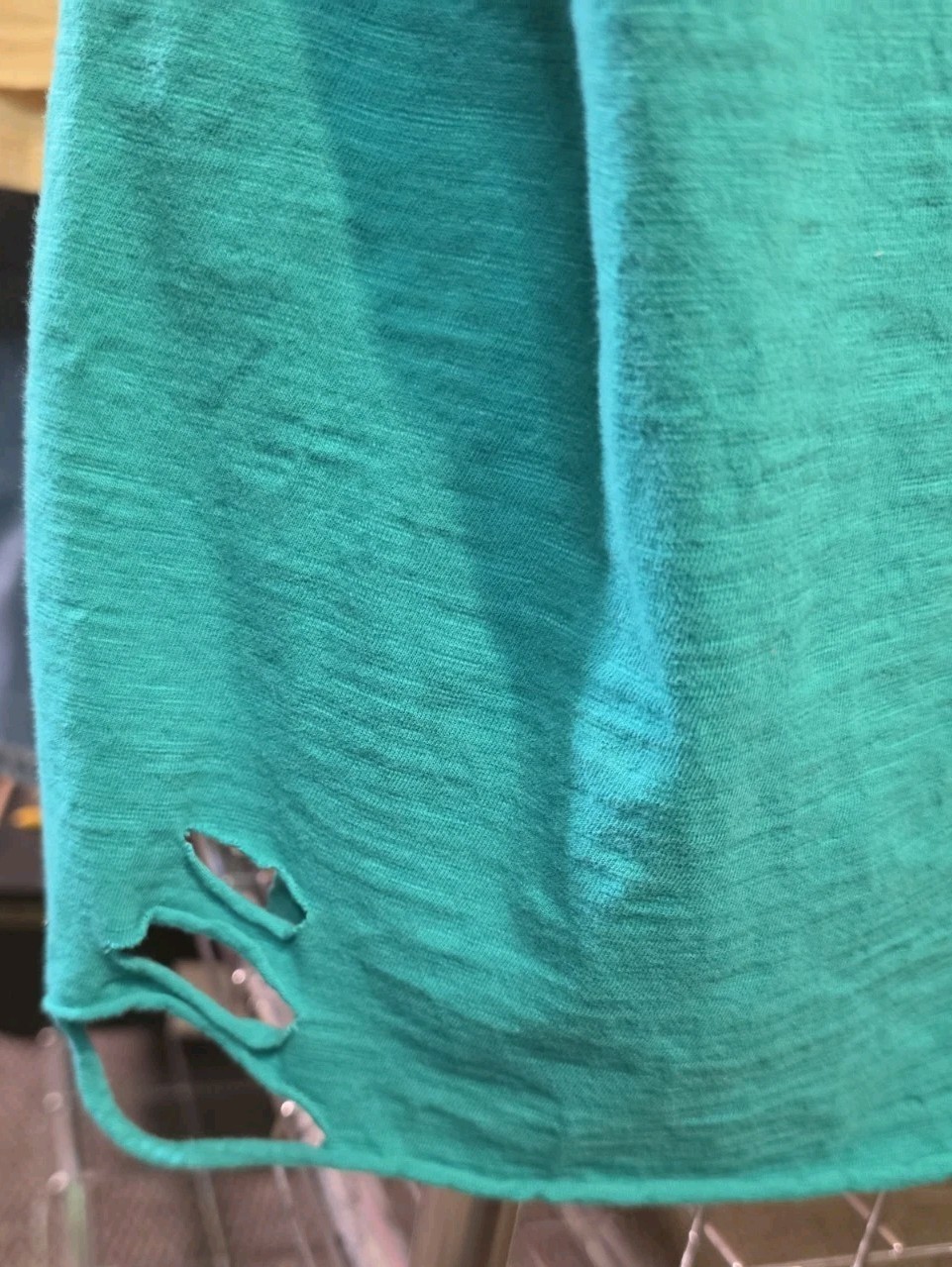 A Rare Bird Womens Turquoise Distressed Ripped T-Shirt Size L/XL NWOT