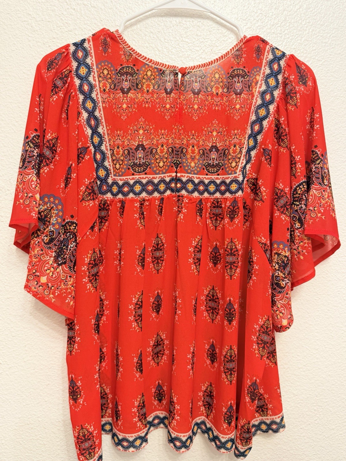 Flying Tomato Boho Blouse Size L Red Kimono Boho Babydoll Peasant Festival Top