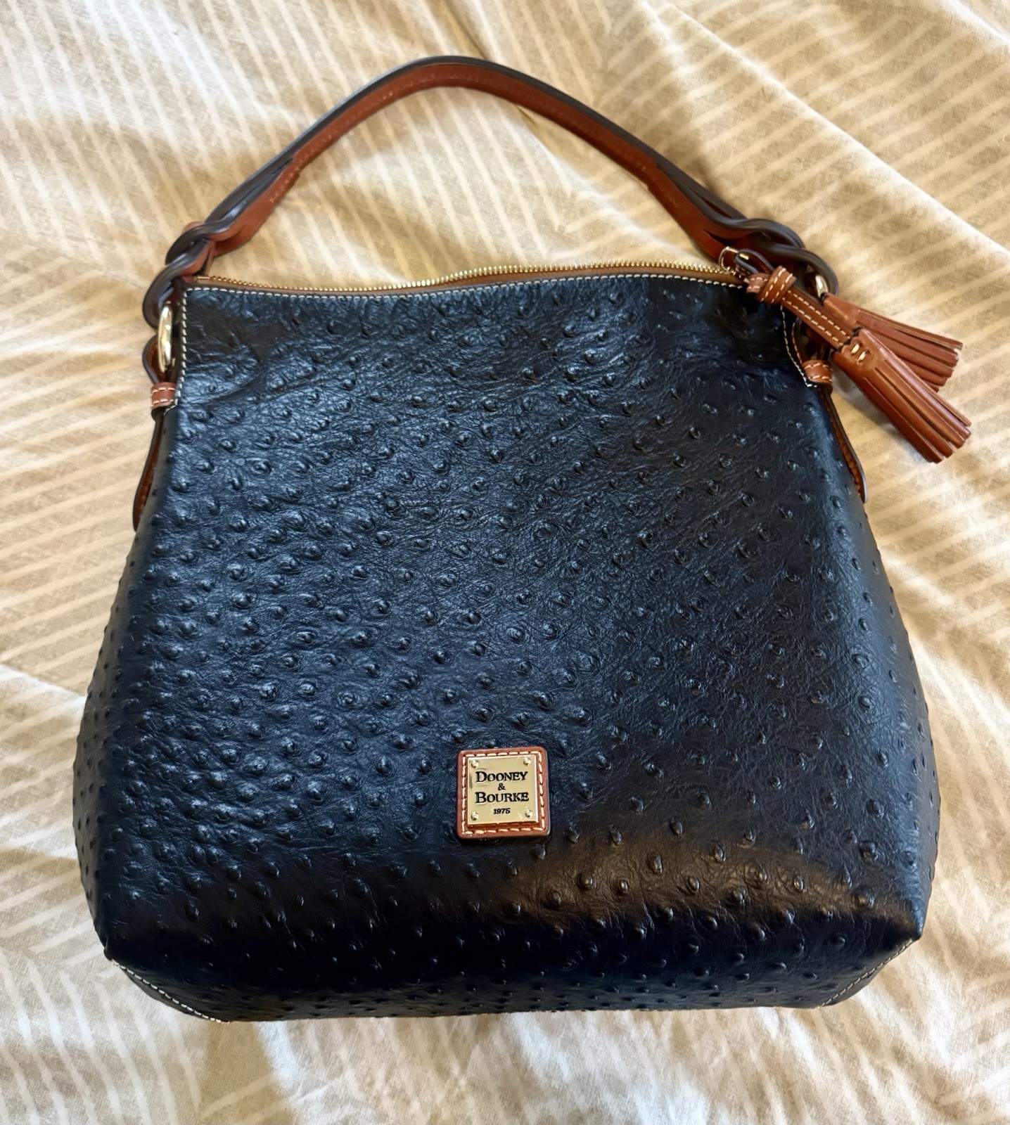Dooney & Bourke Twist Strap Hobo Ostrich Leather Purse