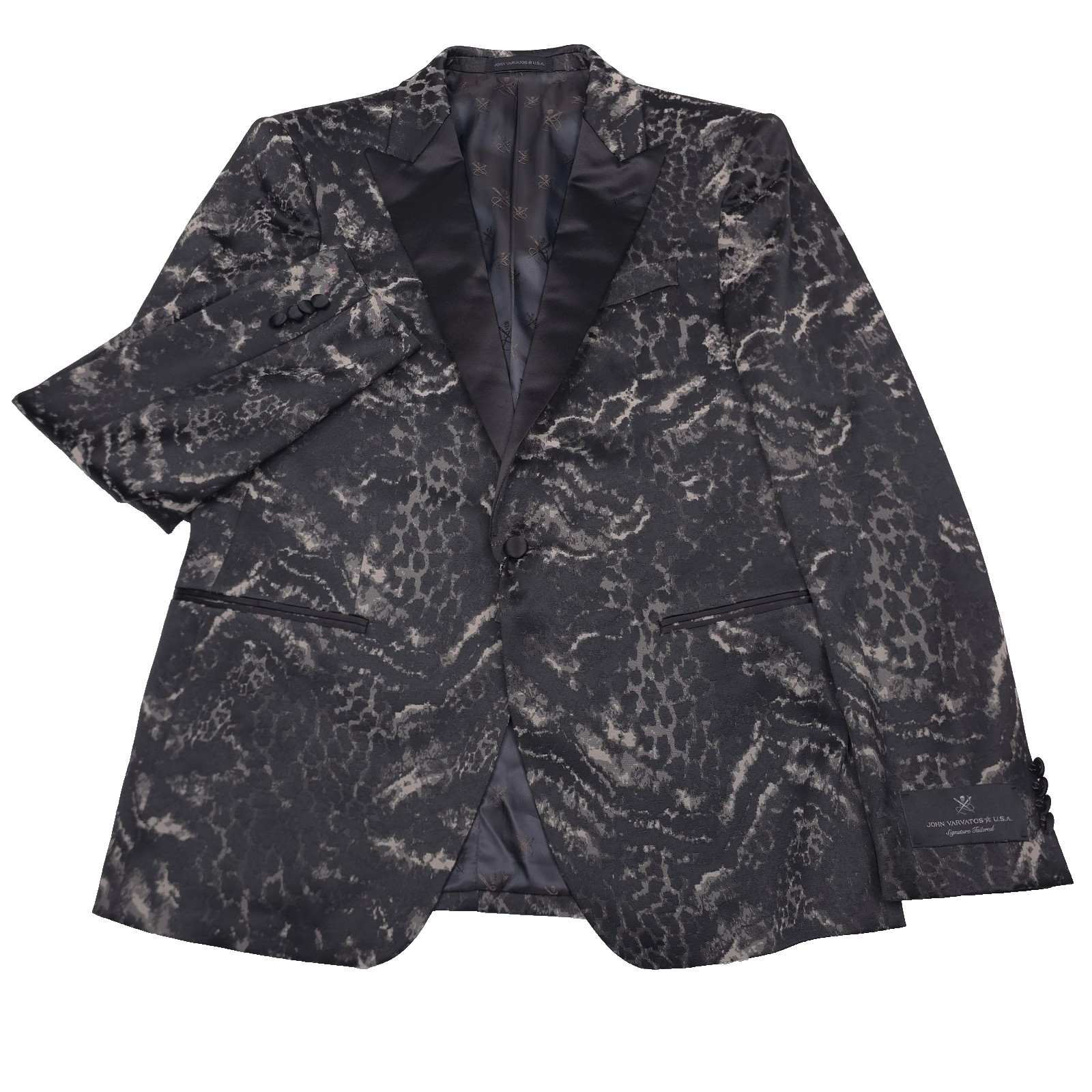 John Varvatos Brooklyn Leopard Print Jacquard Dinner Jacket Mens 40S Black