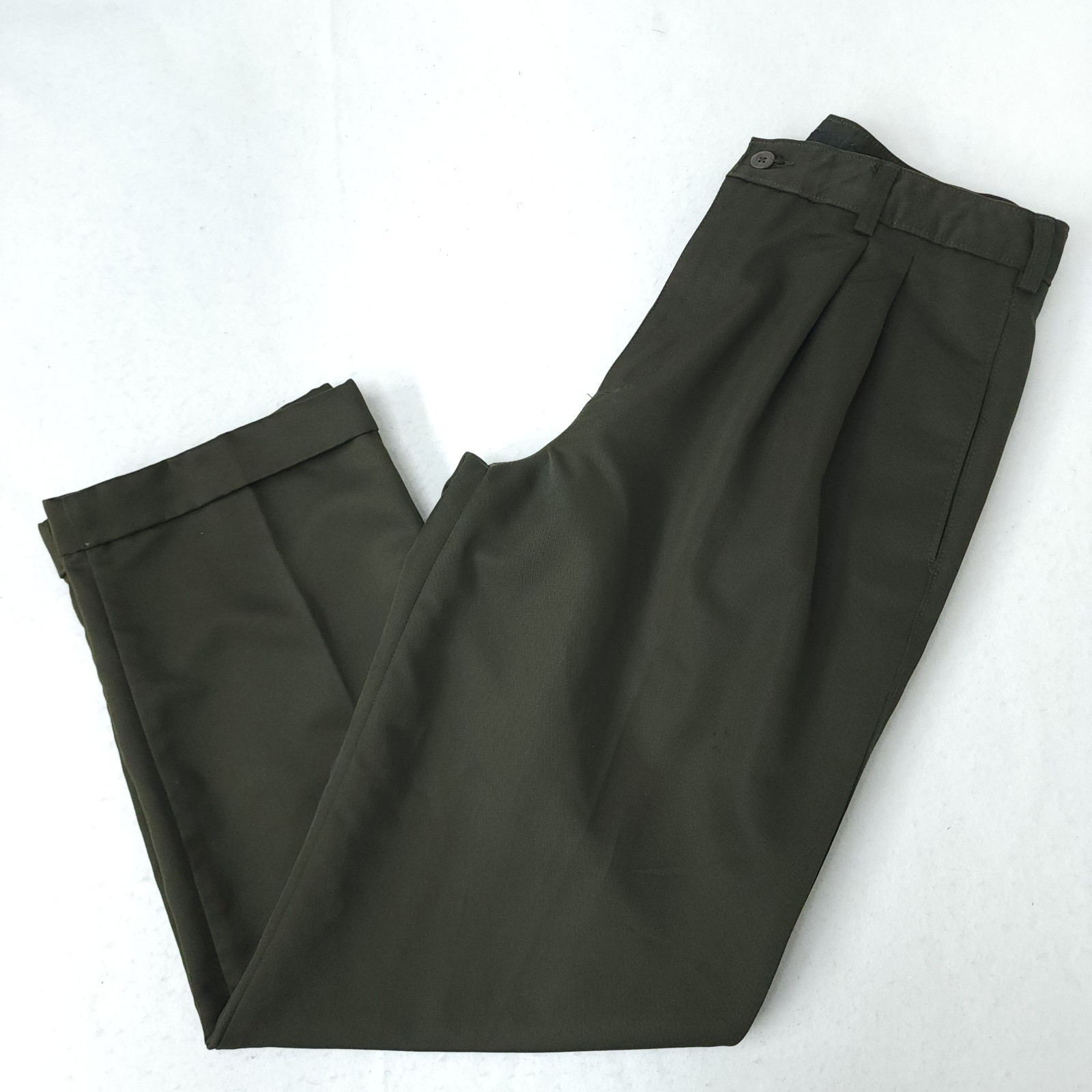 Savane Dress Pants Green Pleated Cuffed Silkworks Polyester Mens 30×30 (28×29)