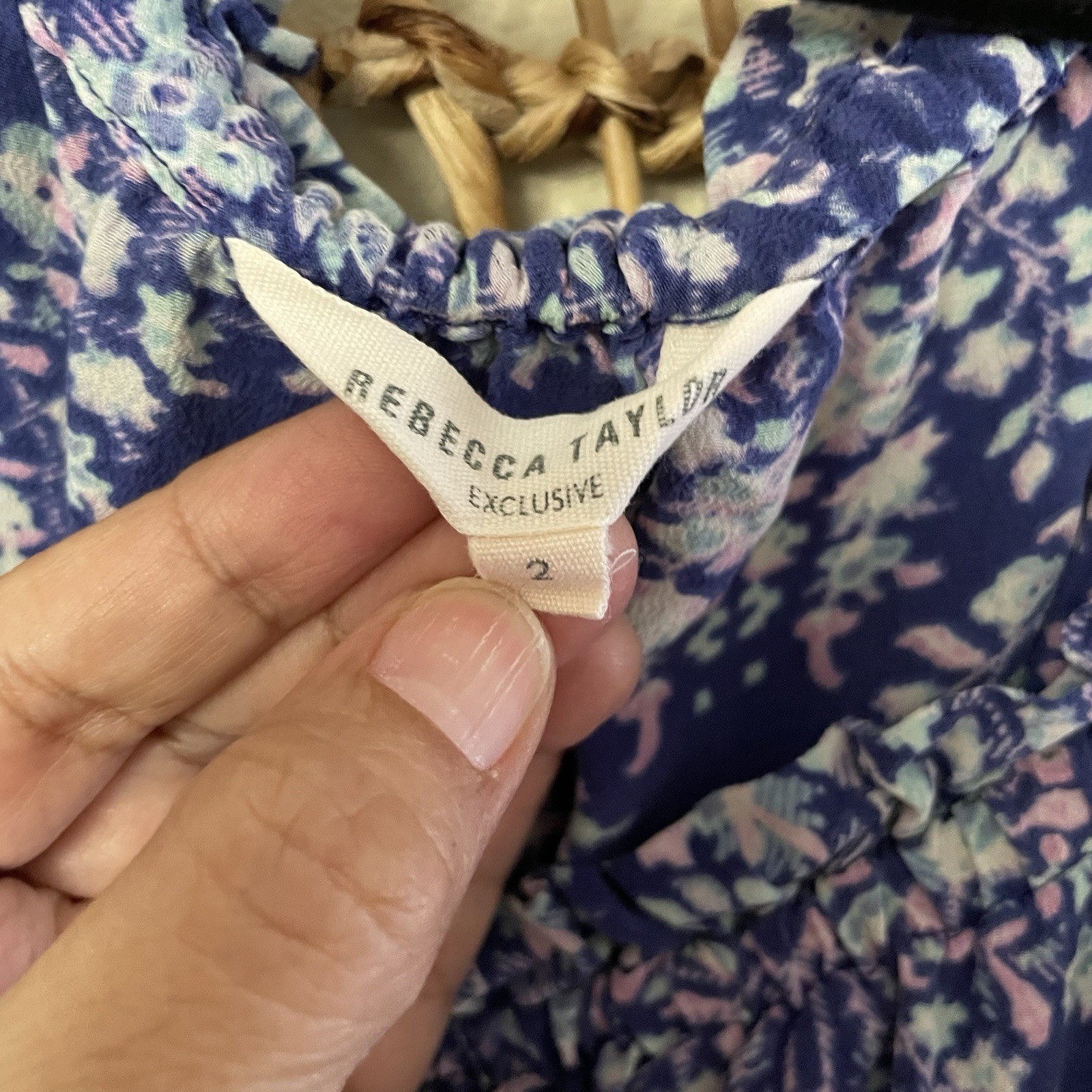 Rebecca Taylor Indigo Combo Floral Paisley Silk Off the Shoulder Blouse Sz 2 B18