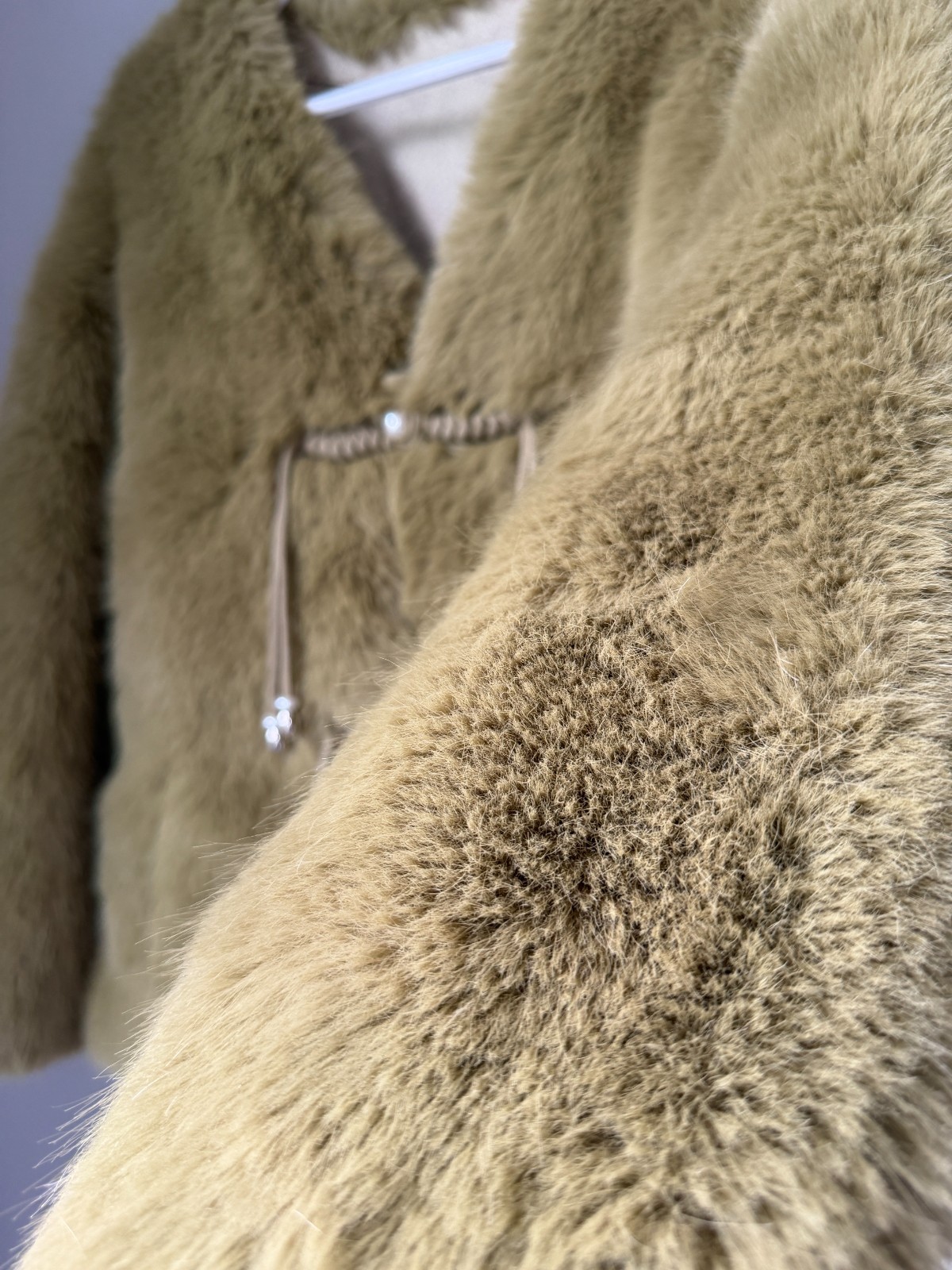 Women’s Olive Green Faux Fur Jacket Toggle Closure Long Winter Warm Coat