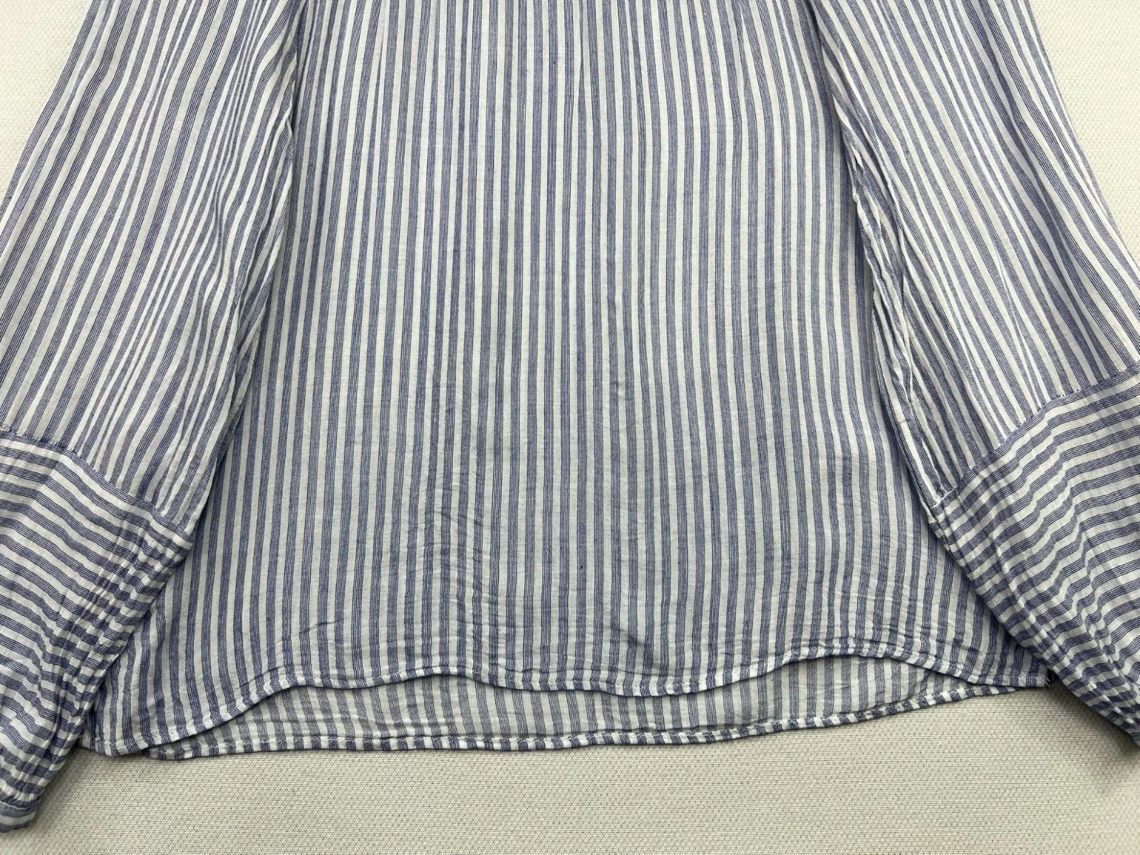 Loft Petites Linen Blend Long Sleeve Blouse Top Womens Size SP Blue Coastal