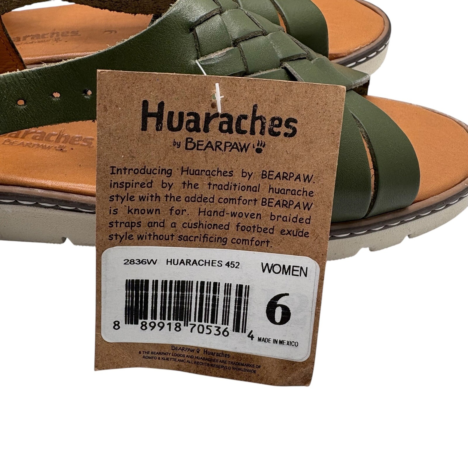 NWT Bearpaw Leah Huaraches Size 6 Slingback Hunter Green