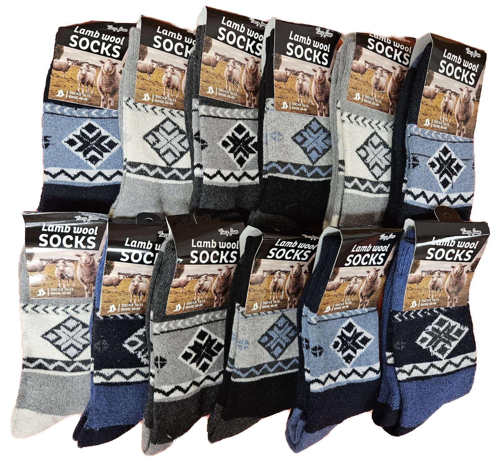 Men Lamb Wool Socks, 12 Pack – Thick Warm Winter Cold Weather Thermal Crew Socks