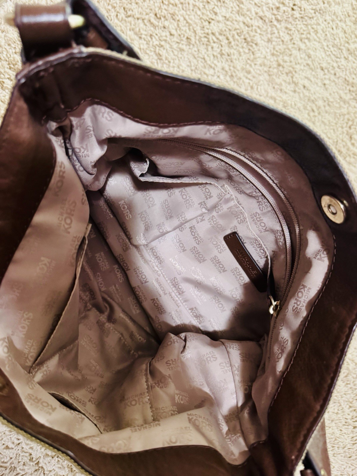 Michael Kors Beige/Brown MK Logo Shoulder Bag