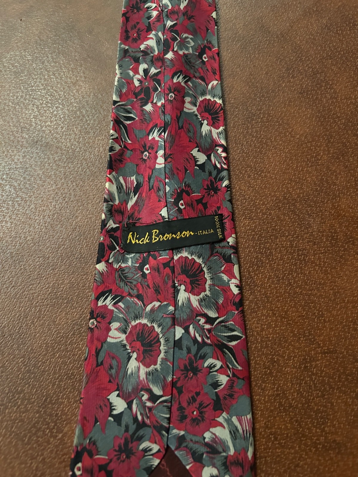 Nick Bronson 100% Silk Men’s Tie-Red Floral Classic 57”-60” Dress Formal