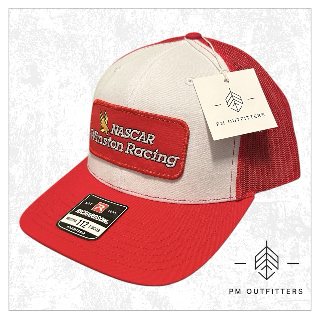 Nascar Winston Racing Retro Embroidered Patch on Richardson 112 Red & White Hat