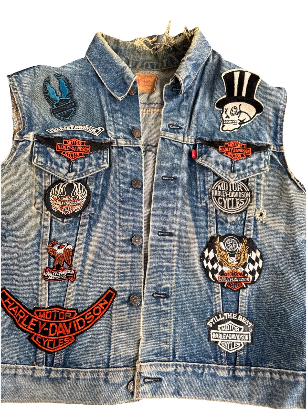 Vintage 50s-60’s Levi’s Denim Biker Vest Sleeveless w/Patches