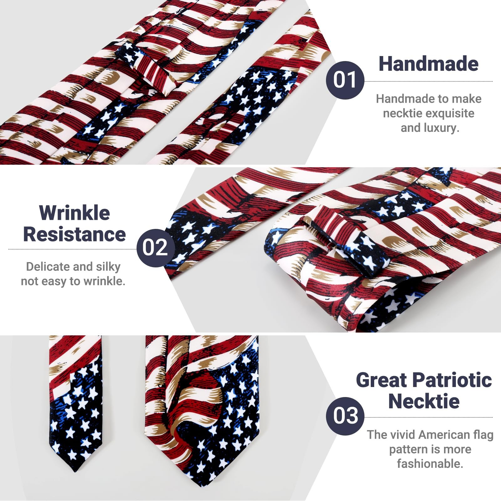 Men’s American Flag Tie Set 3.27″ (8.3CM) USA Flag Neckties and Pocket Square…