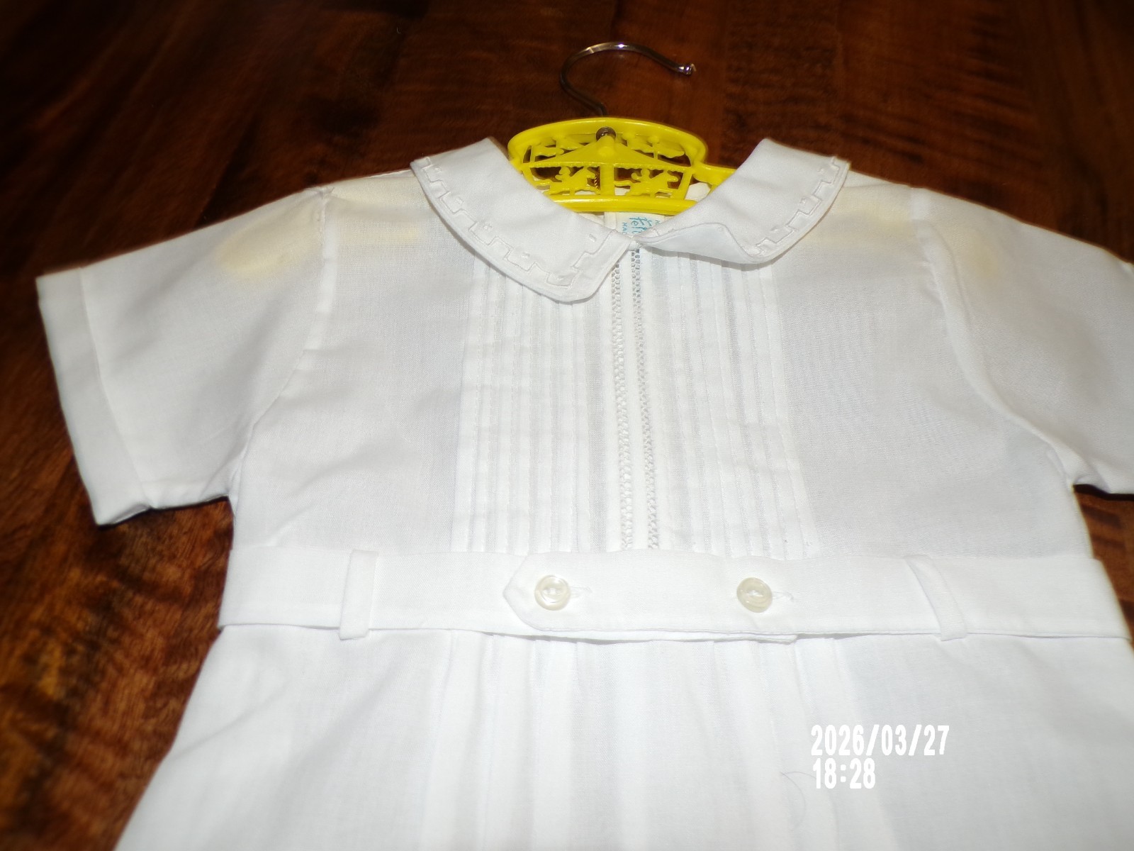 NWT Feltman Bros Baby Boy Romper Pintucked Creeper Baptism Christening 6M, White