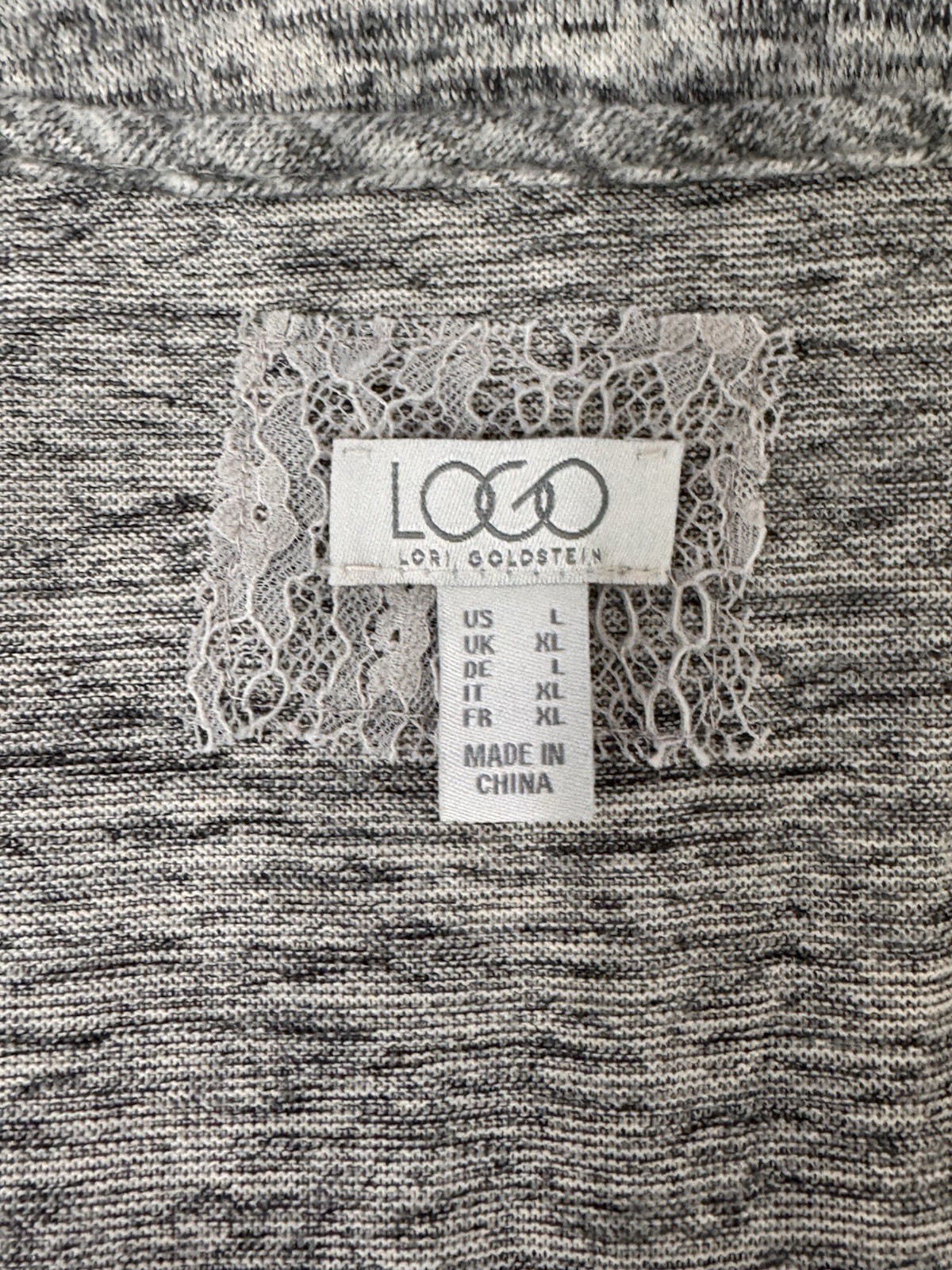 LOGO Marl Lace Hems Insert, Button Front Cardigan Stretch Women Size LCasual Top