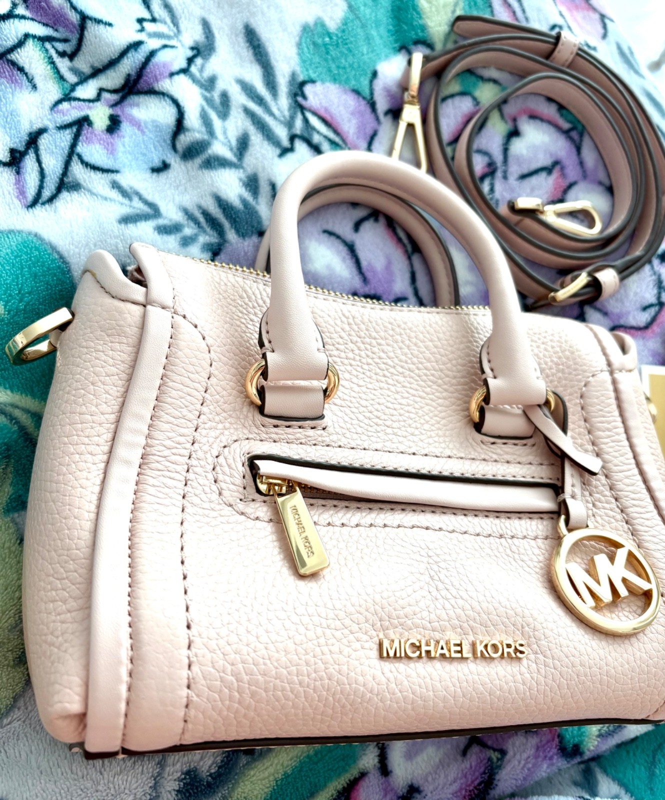 NWT Michael Kors Carine Top Zip Satchel Shoulder Mini Crossbody Bag Powder Blush