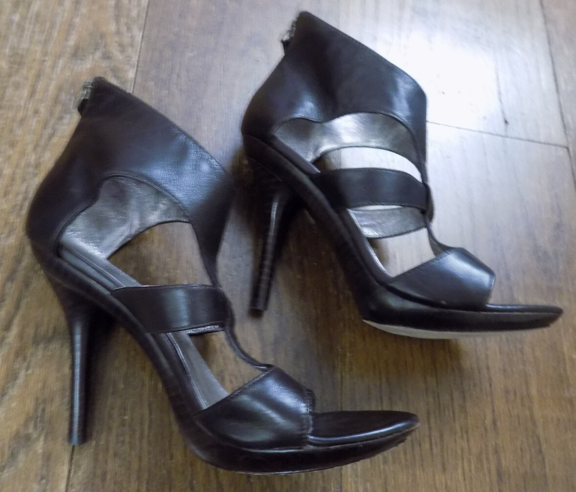 Designer Jessica Bennett back zip Platform Sandals Pumps Brown LEATHER SEXY sz 7