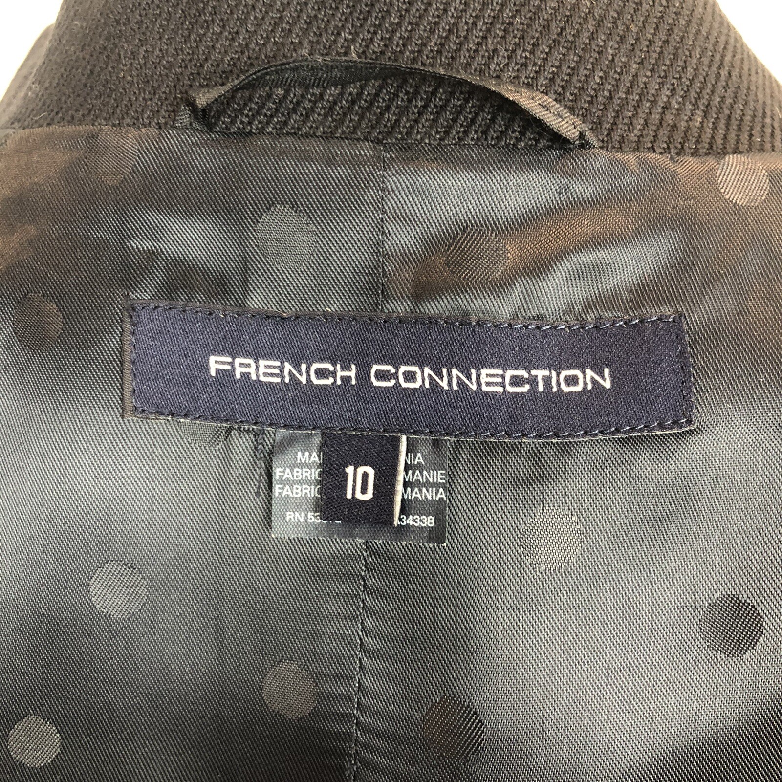 French Connection Navy Pea Coat Size 10 Wool Blend Square Buttons 3 Qtr Sleeves