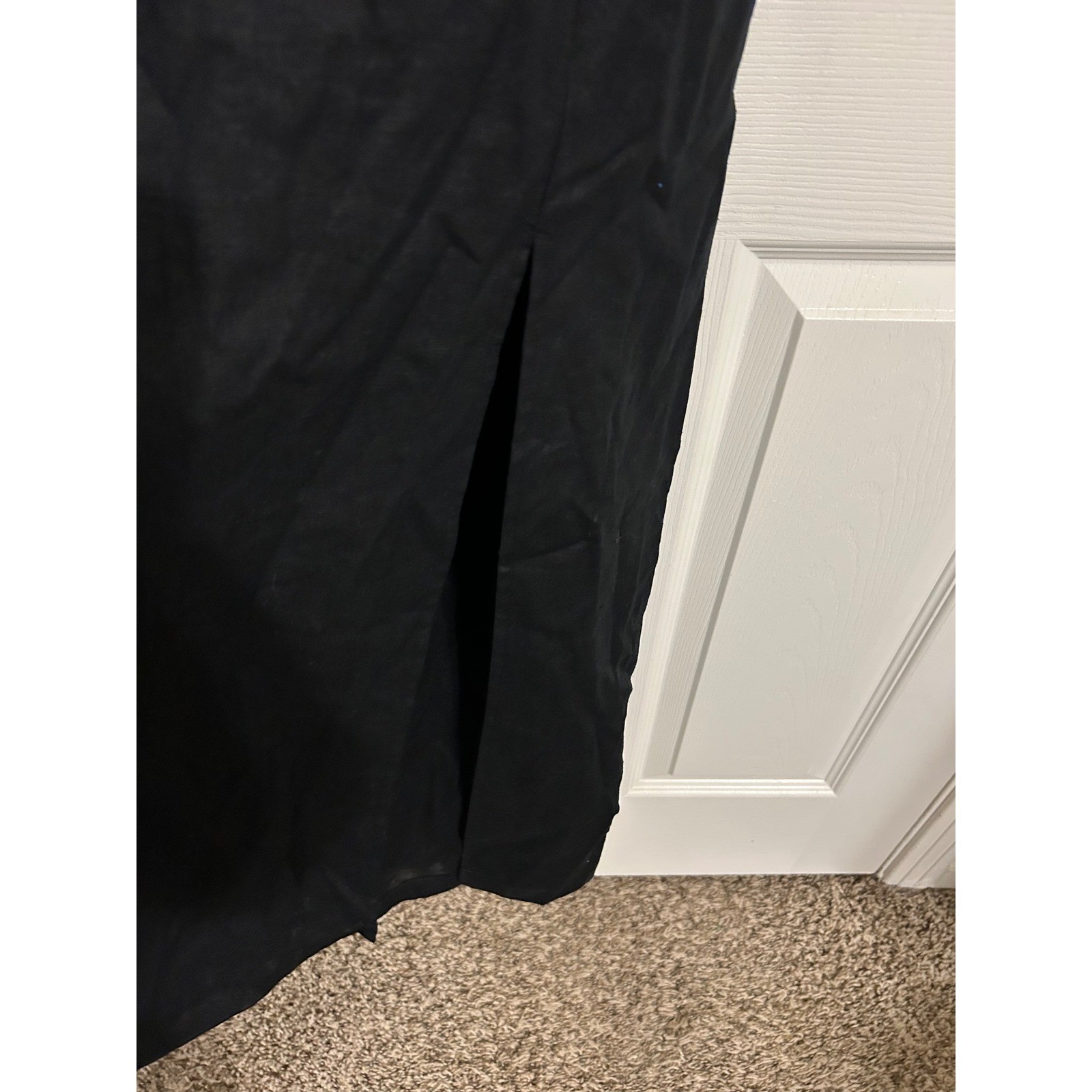 Zara Black Linen Blend Midi Dress Spaghetti Strap Cut Out Back NWT