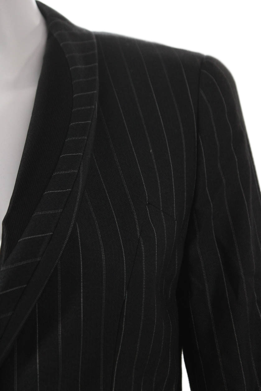 Not Available Womens Blazer Black Cashmere Pinstripe Button Long Sleeve Size 40