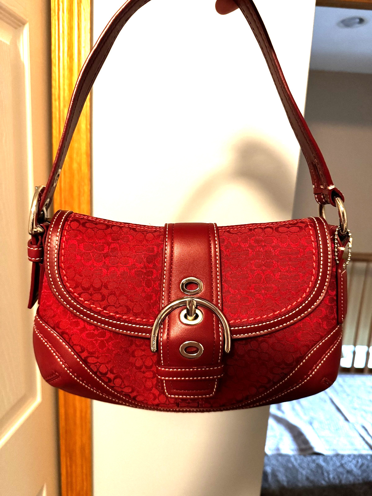 Coach F10925 SMALL Vintage Cherry Red Soho Y2K Signature C Canvas & Leather Bag