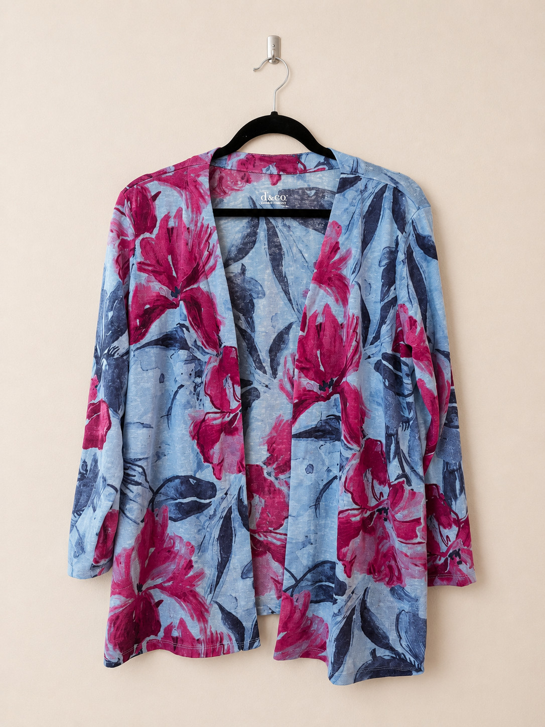 Denim & Co. Petite Printed Slub Knit Cardigan Duster – MP Blue Floral