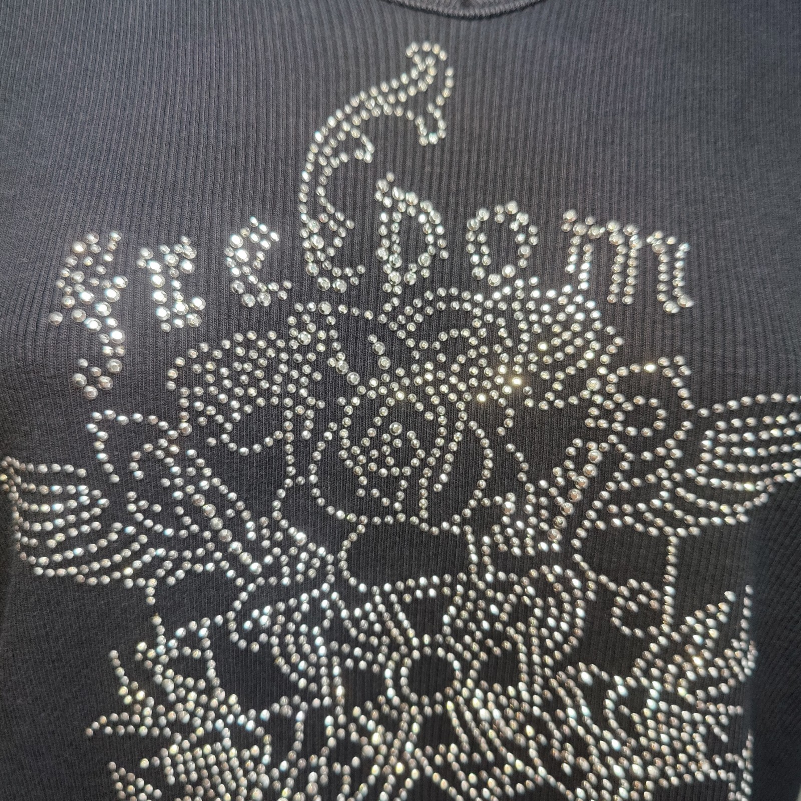 Vintage Freedom Hooded Tshirt Y2K 90s Rock Grunge Retro Rhinestone Biker Women L