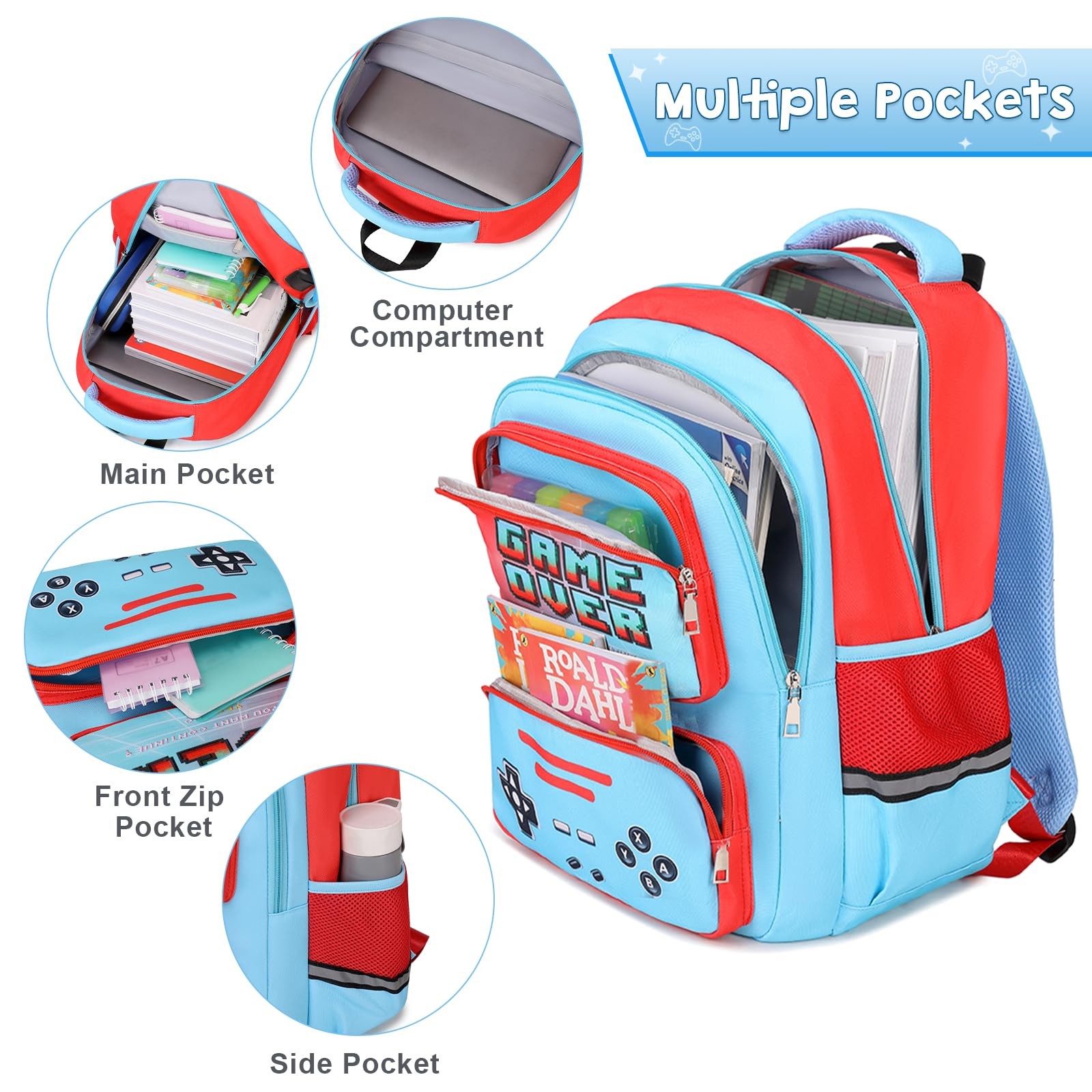 Gamer Backpack for Boys – Cool Luminous School Bag with Lunch Bag Pencil Case…