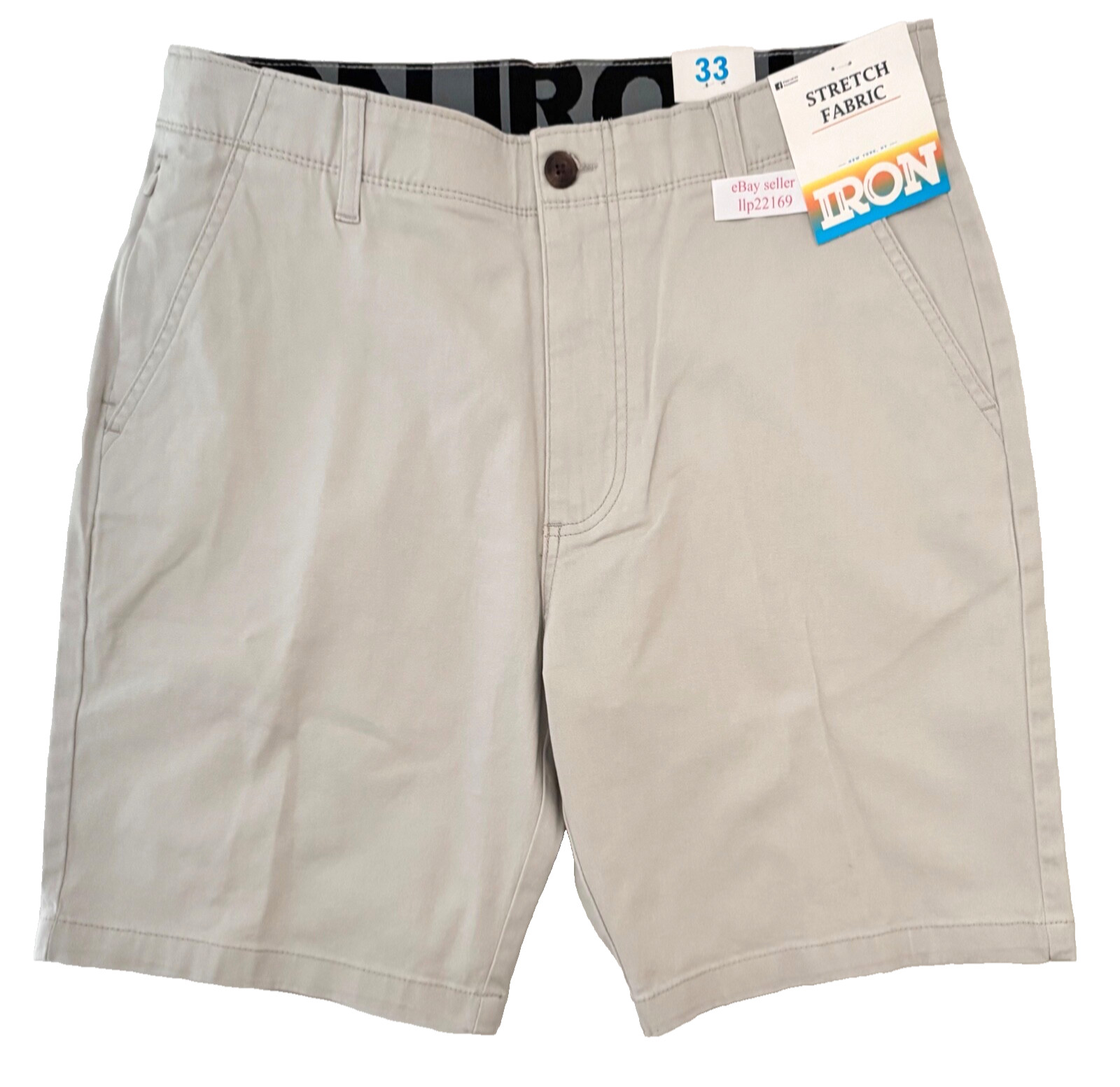 IRON CO Men’s Stretch Shorts (SIZE 33) Flex Waist Flat Front STONE TILE New Tag!