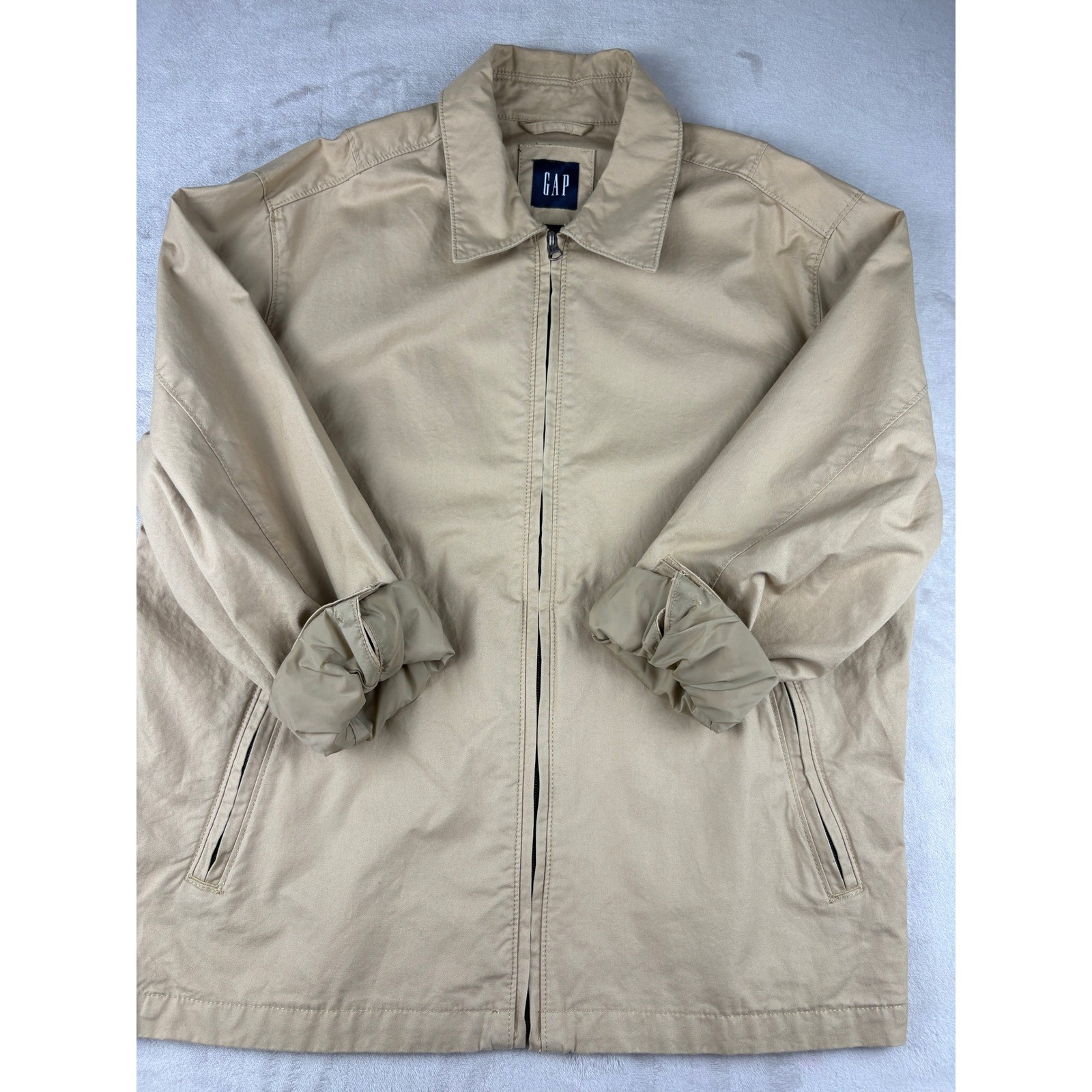 GAP Vintage Mens Barn Jacket Tan Cotton Zip Up Vintage 2004 Large 247222