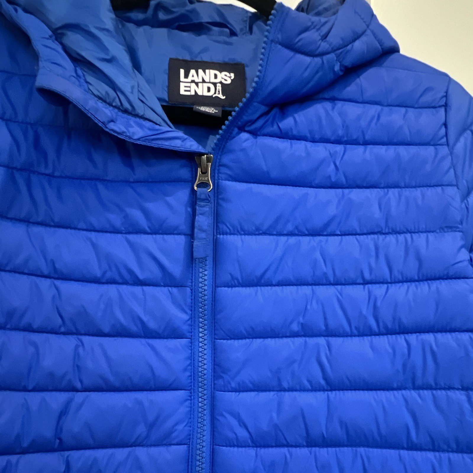 Lands’ End Kids Blue Hooded Insulated Puffer Jacket Full Zip XL 14-16