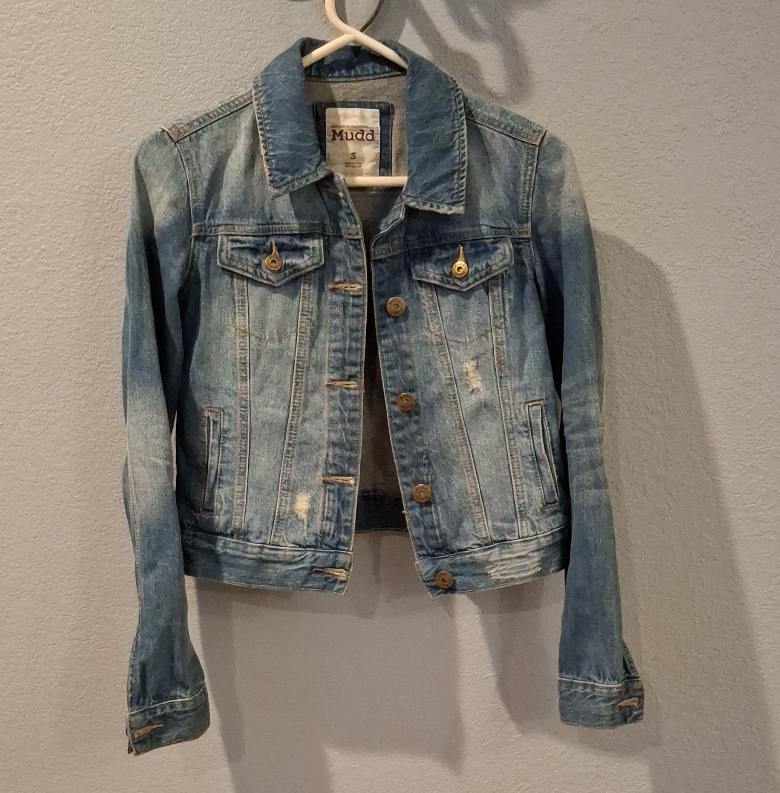 Mudd Women’s Blue Button-Front Collared Pocket Jean Jacket Size S
