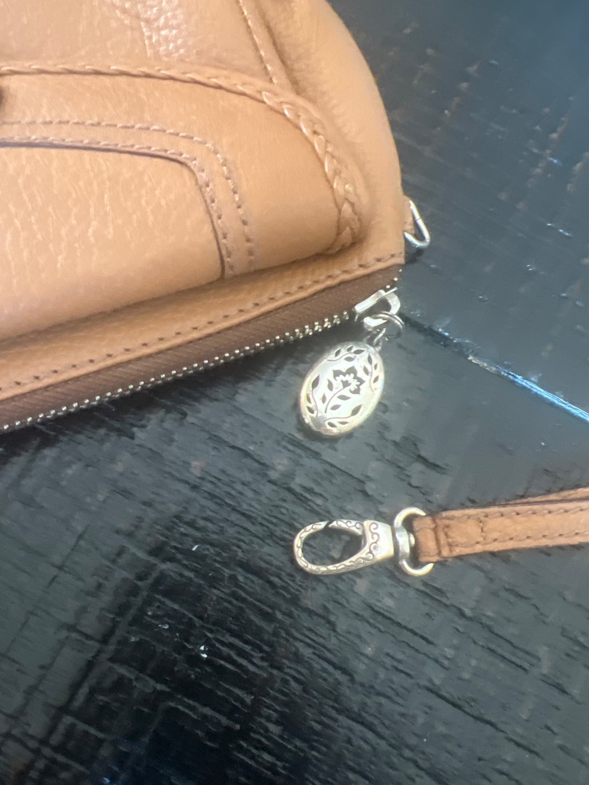 Brighton pebble leather wristlet with interior mirror
