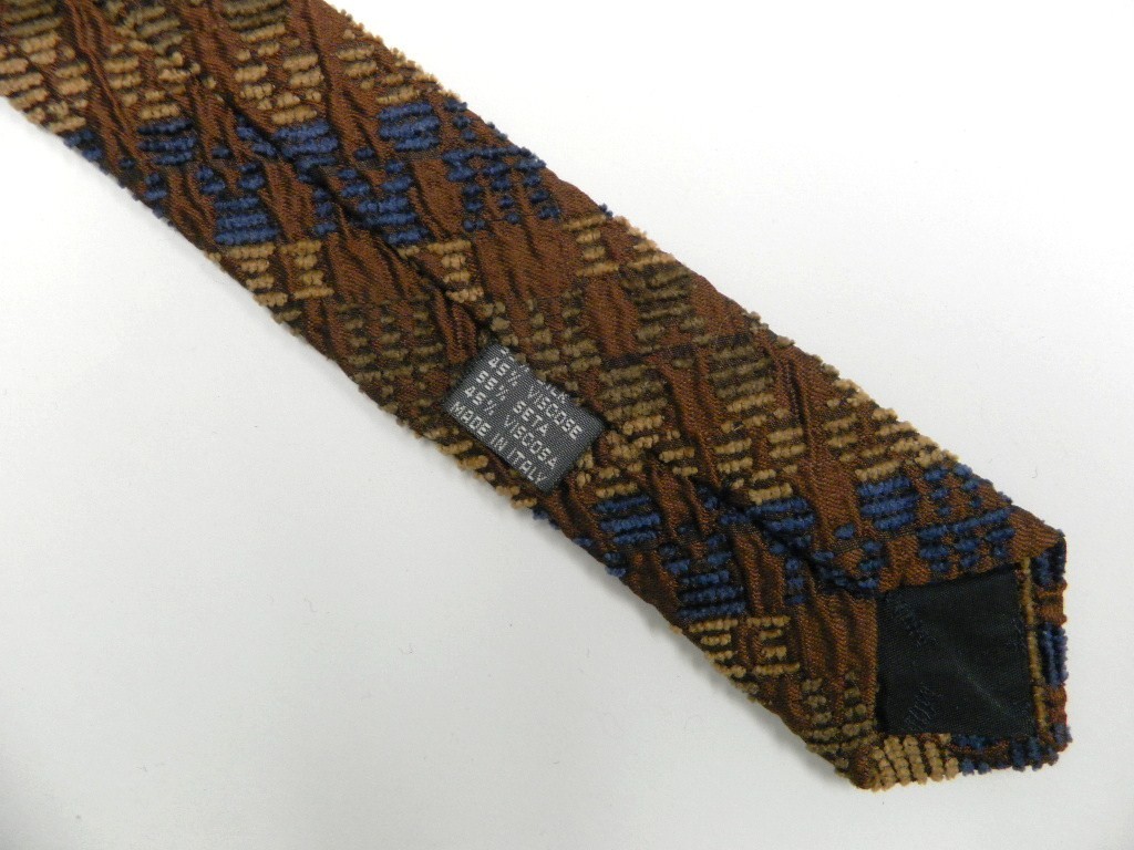 Blue Tan Brown Corduroy Stripes Silk Viscose Tie Italy