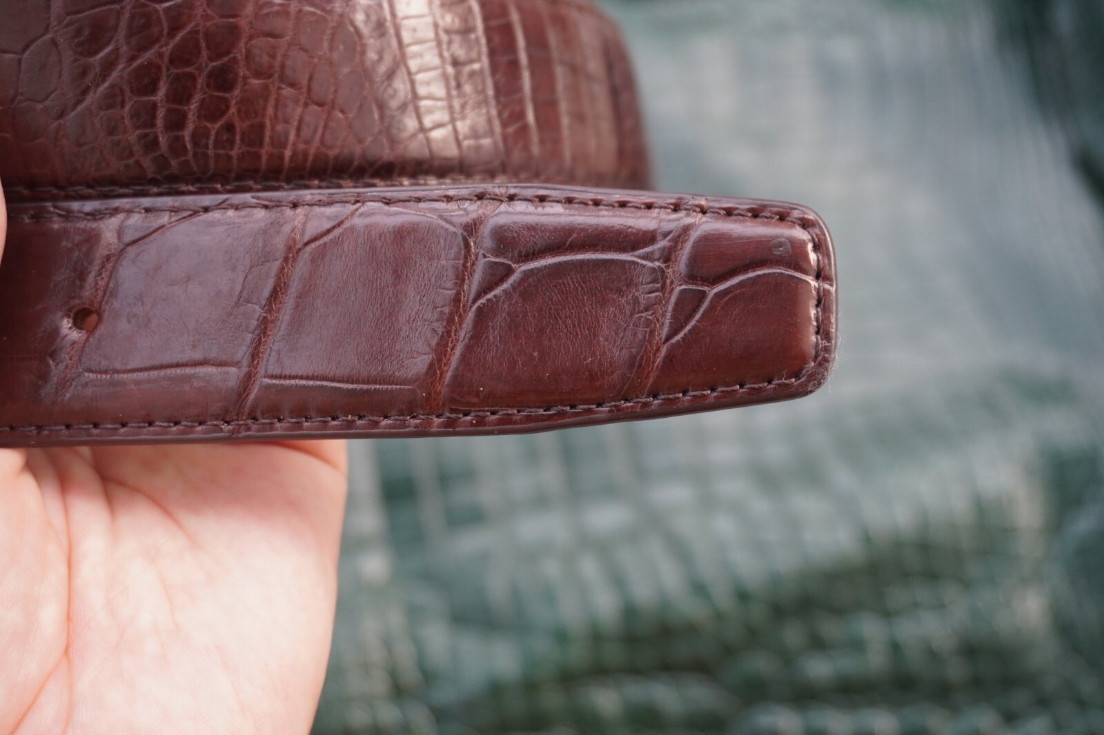 W1.3 inch Brown Real Crocodile Belly Leather Skin Men’s Belt Pin Buckle #K65