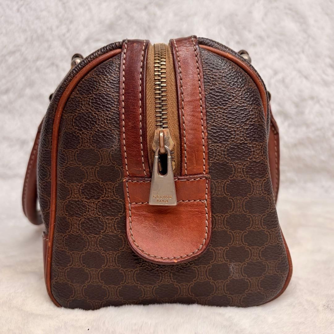 Vintage CELINE PARIS Brown Canvas Macadam Leather Boston Tote Bag Made in Italy
