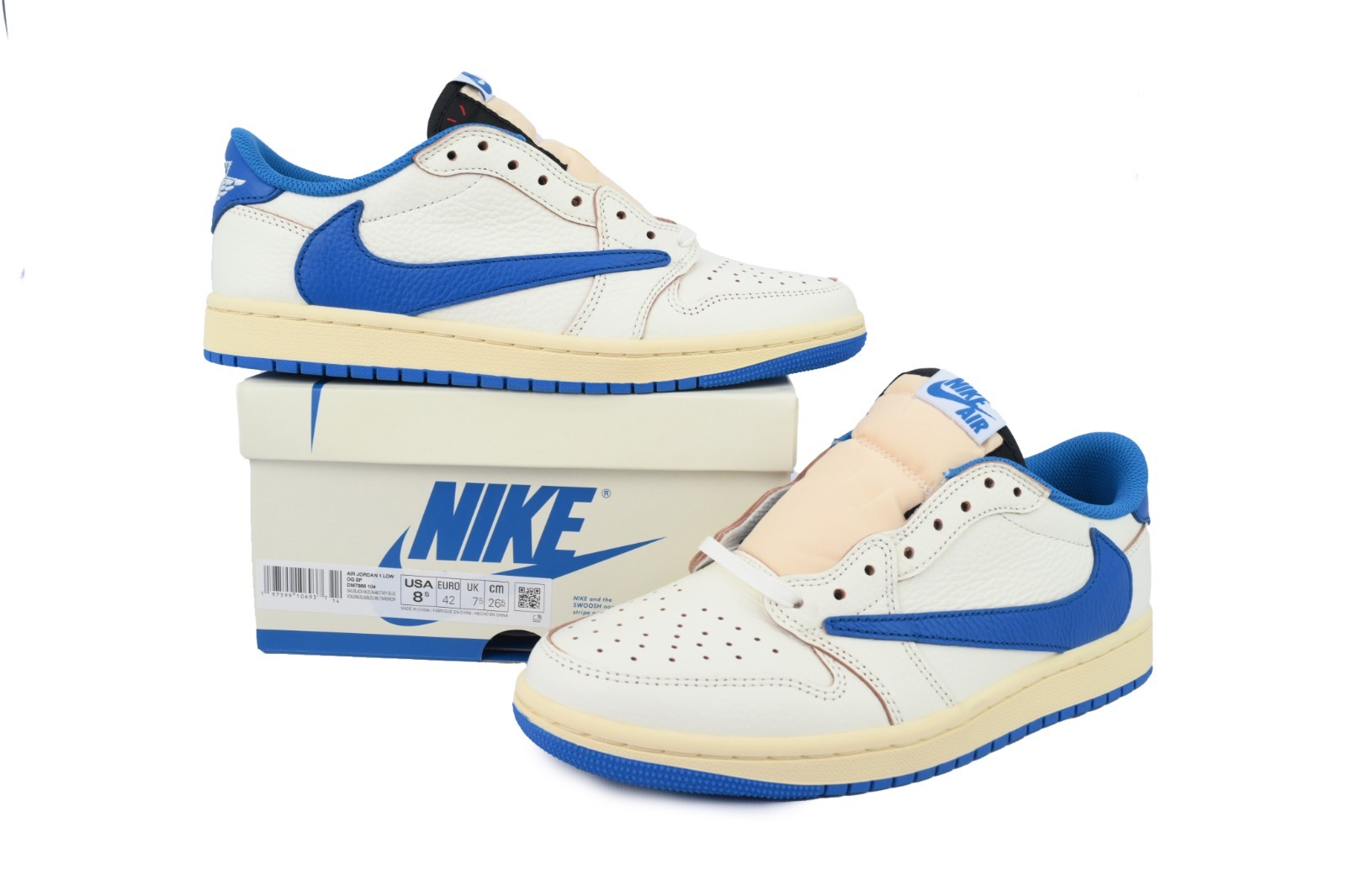 DM7866-104 Free Shipping White Blue Travis Scott x Air Jordan 1 Retro Low