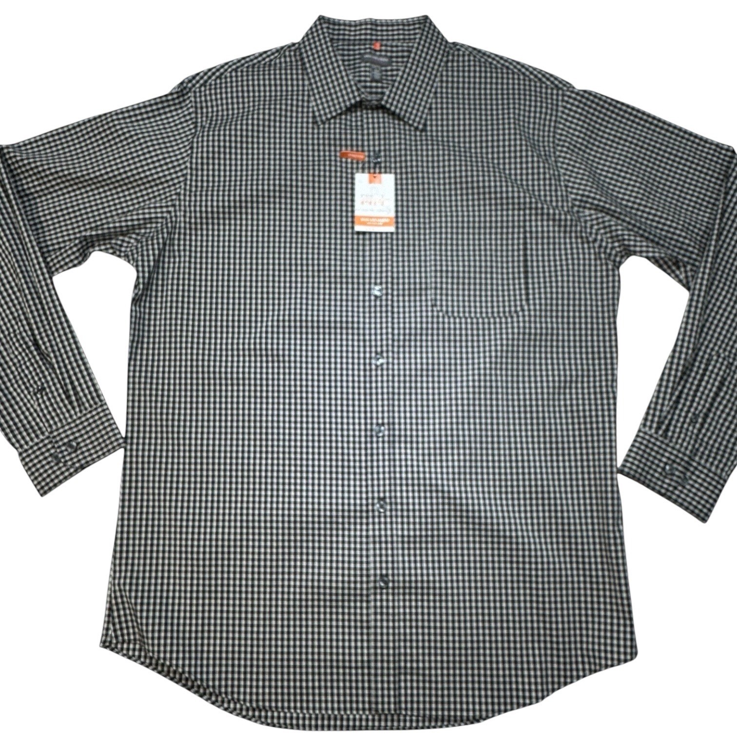 XLT Men’s Button Down Shirt Van Heusen Traveler Black Gingham Performance NWT