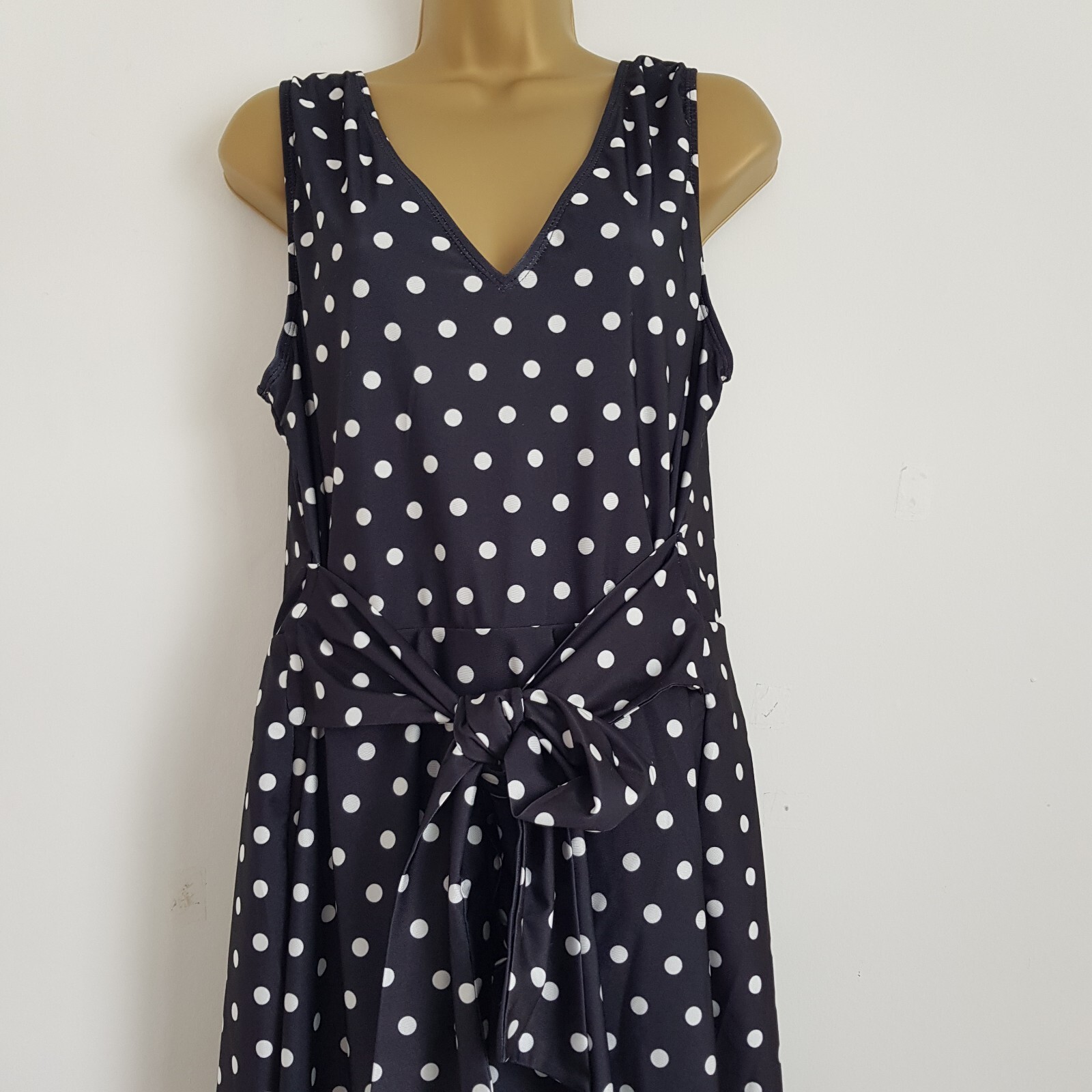 NEW EX DEBENHAMS Size 14-22 Polka Dot Spotted Swim Dress Swimsuit Black White